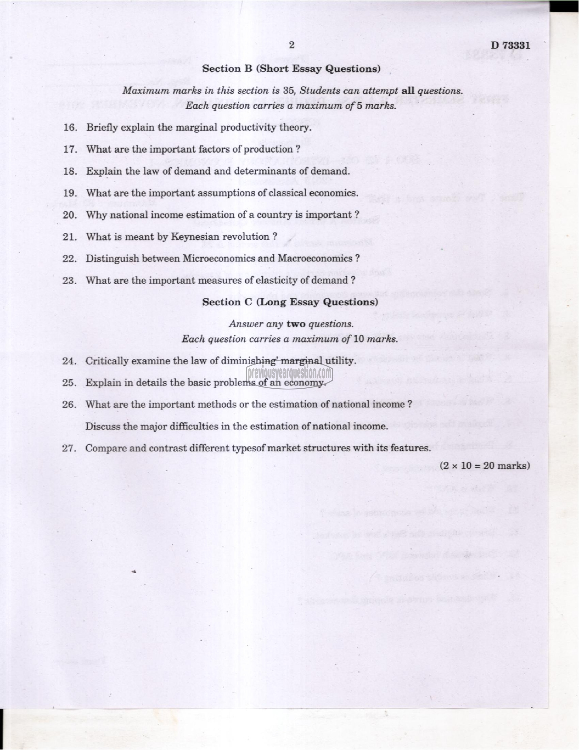 Question Paper - Introductory Economics I-2