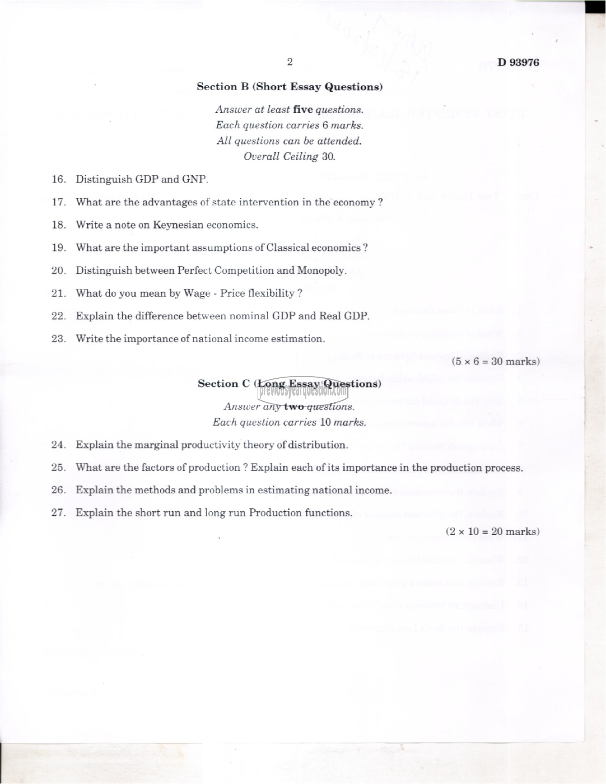 Question Paper - Introductory Economics I-2