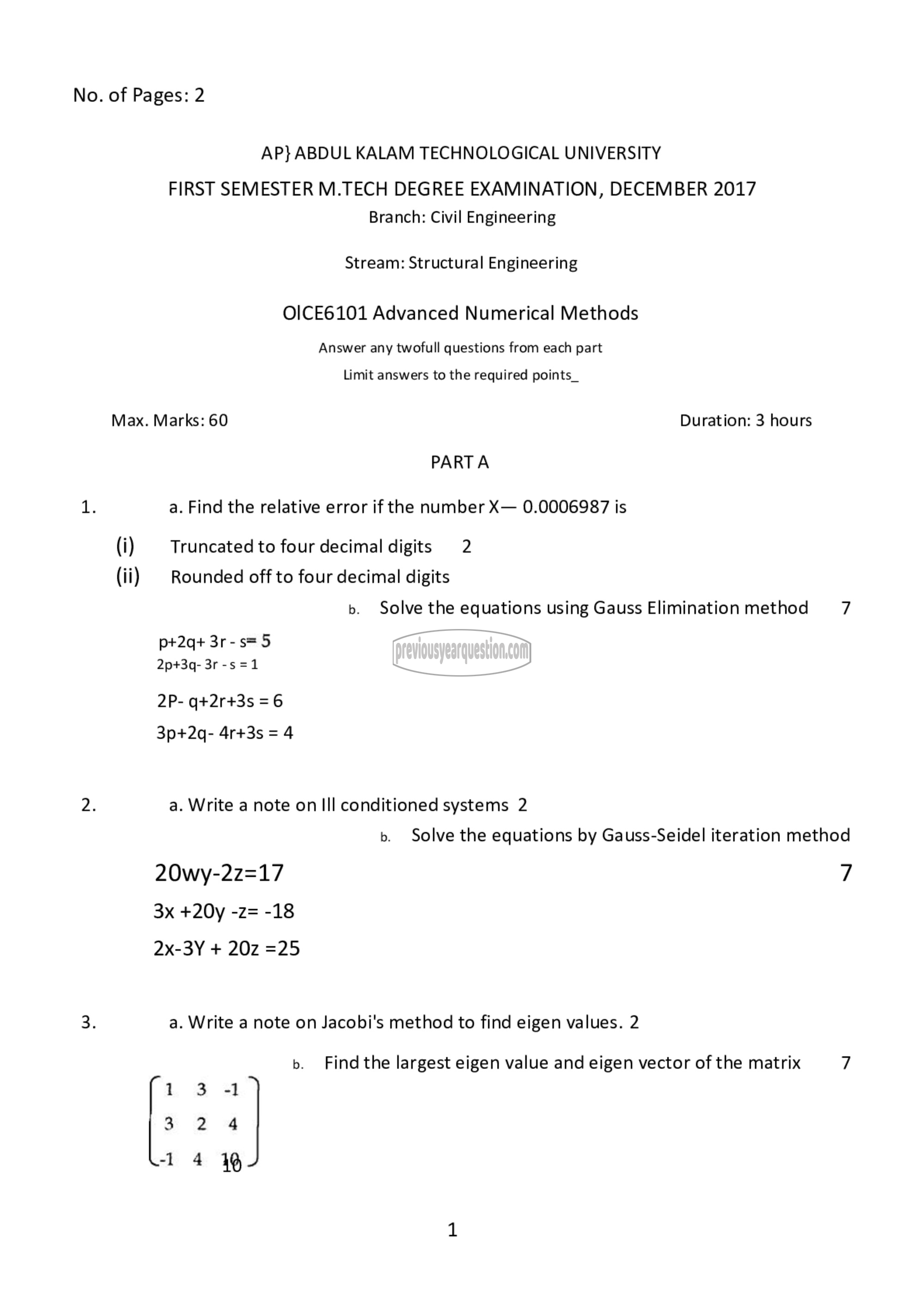 Question Paper - Advanced Numerical Methods-1