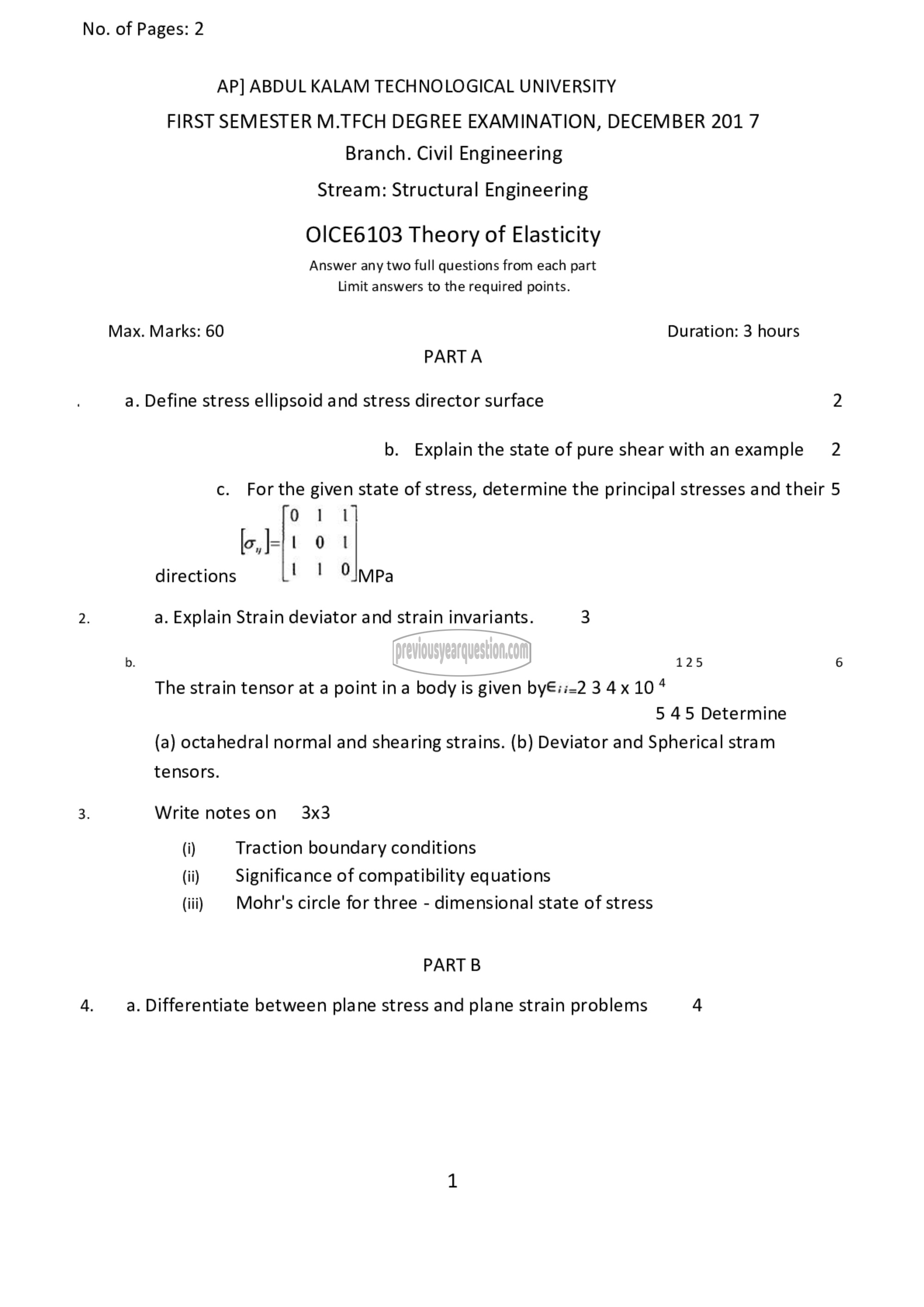 Question Paper - Theory of Elasticity-1