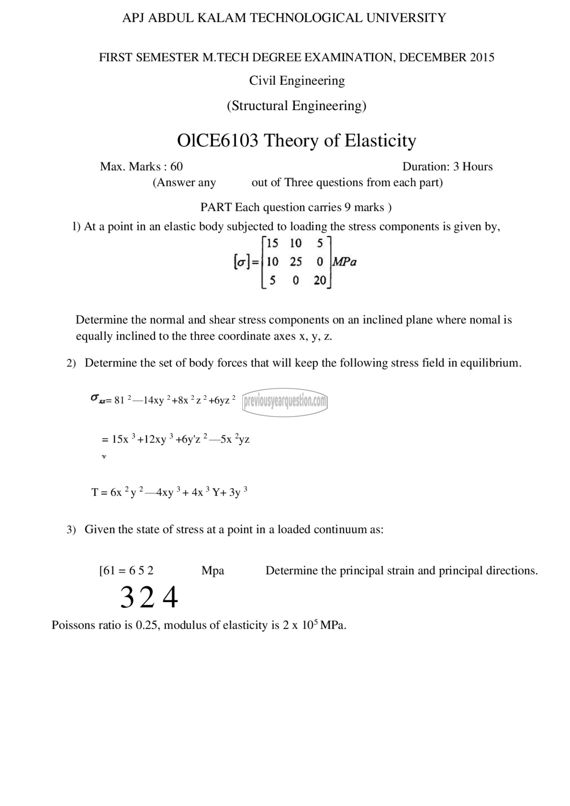 Question Paper - Theory of Elasticity-1