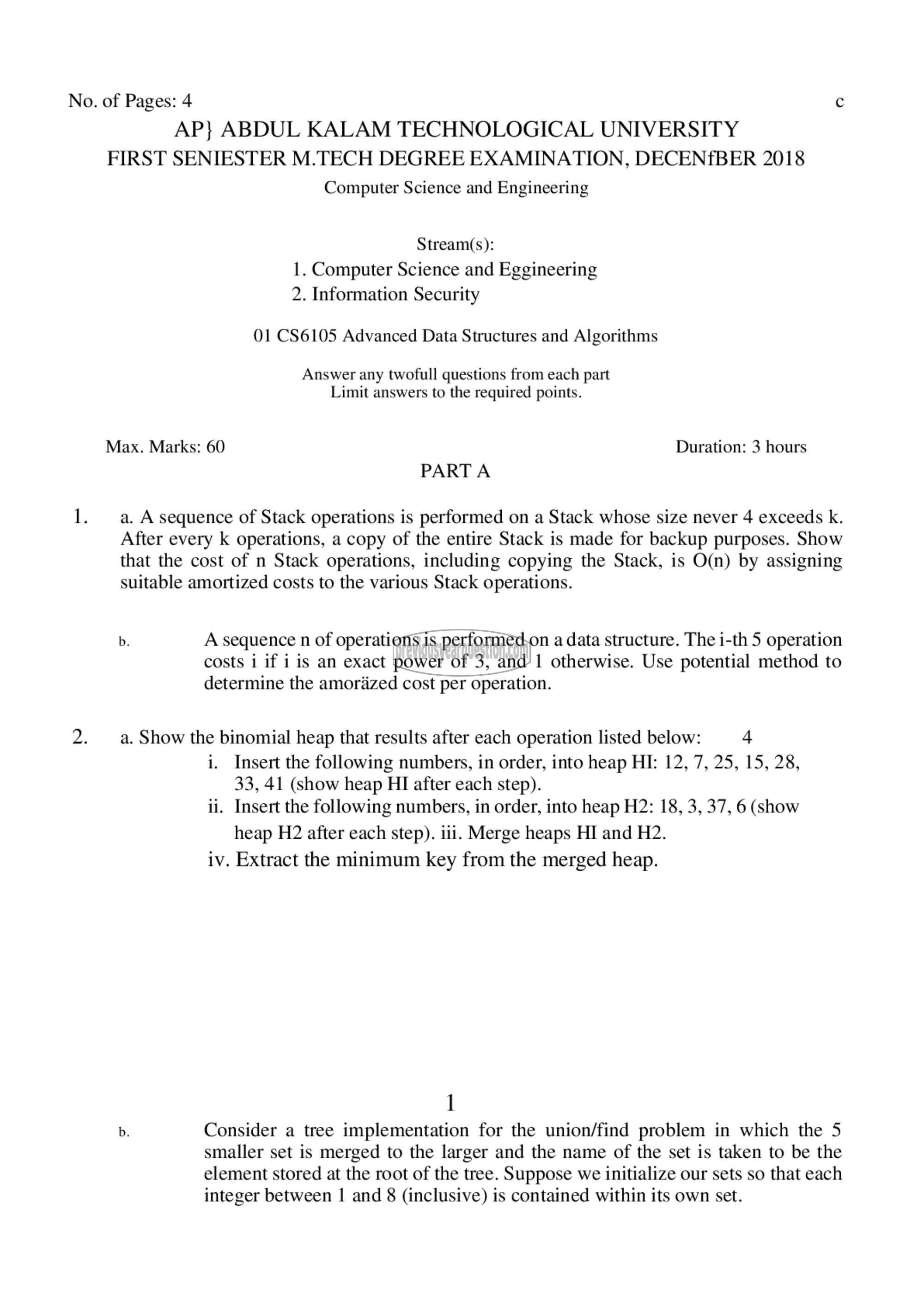 Question Paper - Advanced Data Structures and Algorithms-1