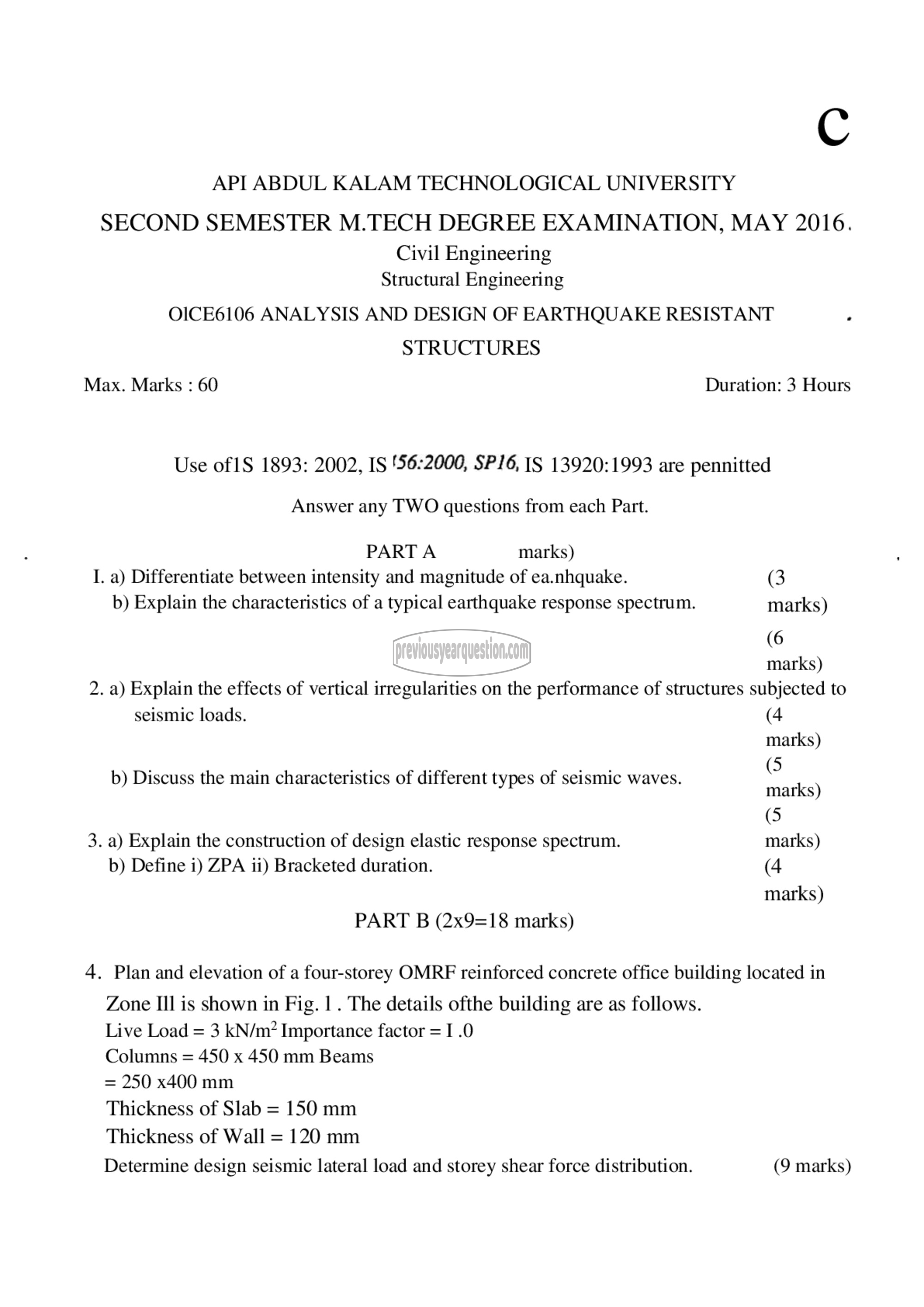 Question Paper - Analysis and Design of Earthquake Resistant Structures-1