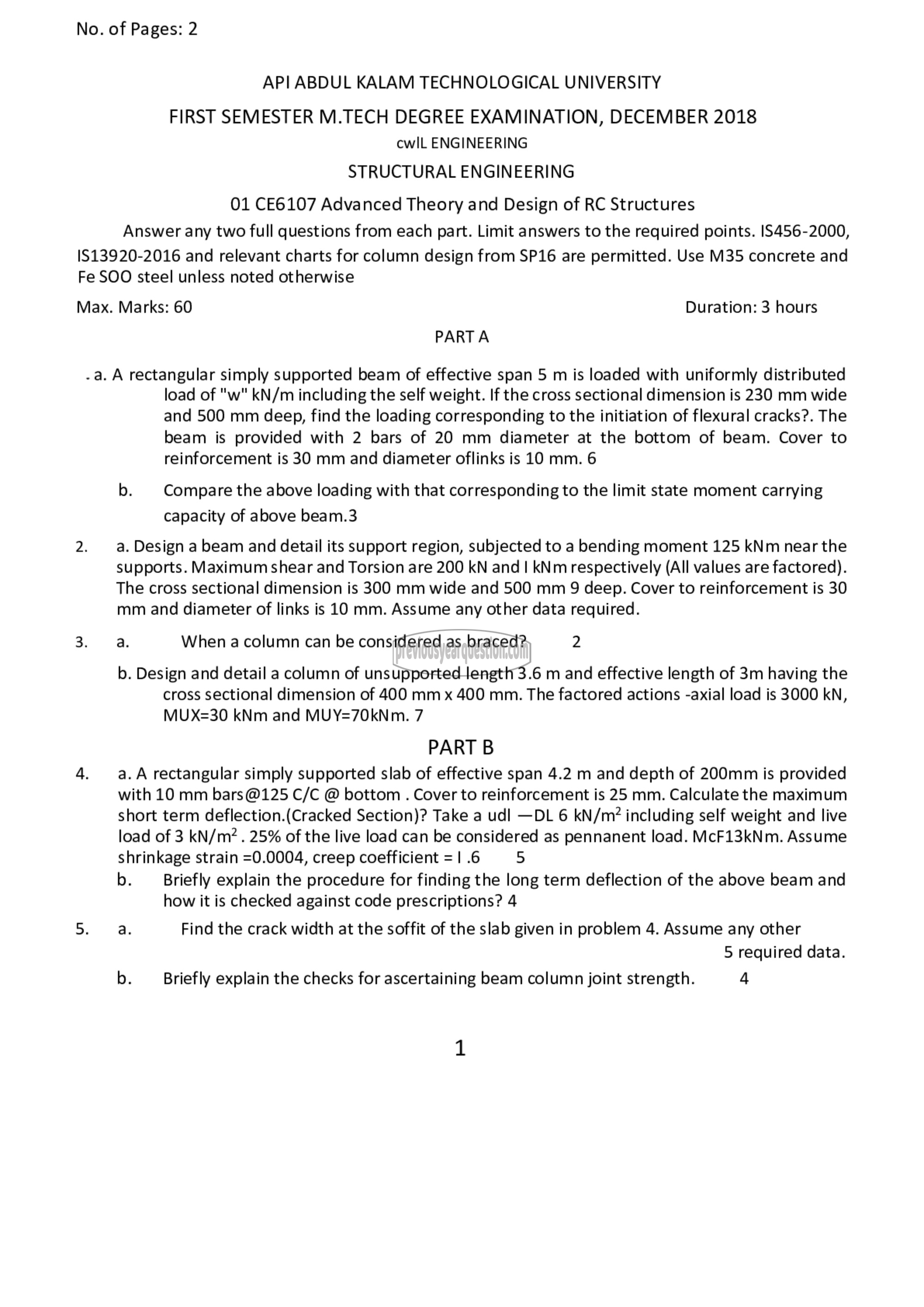 Question Paper - Advanced Theory and Design of RC Structures-1