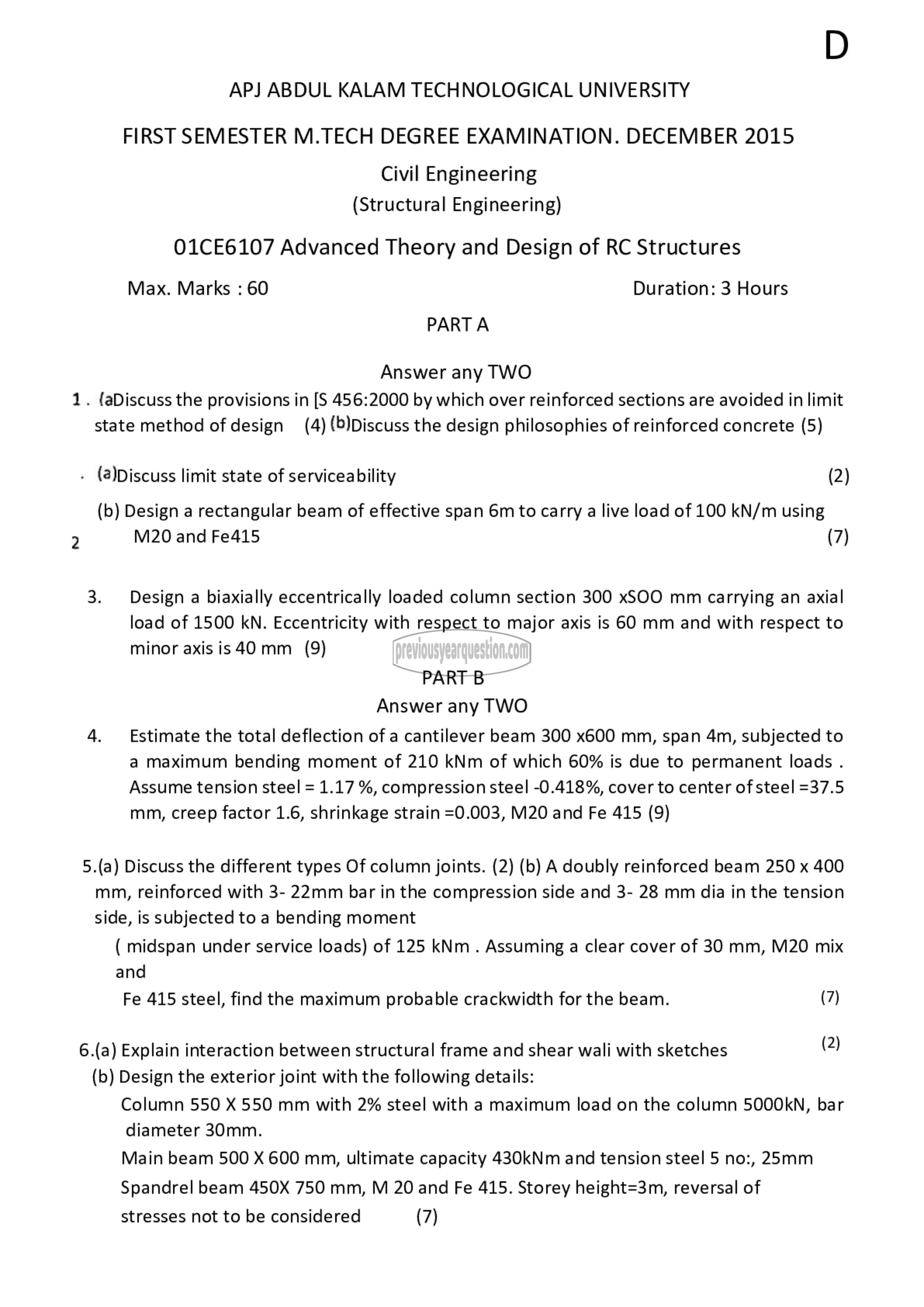 Question Paper - Advanced Theory and Design of RC Structures-1