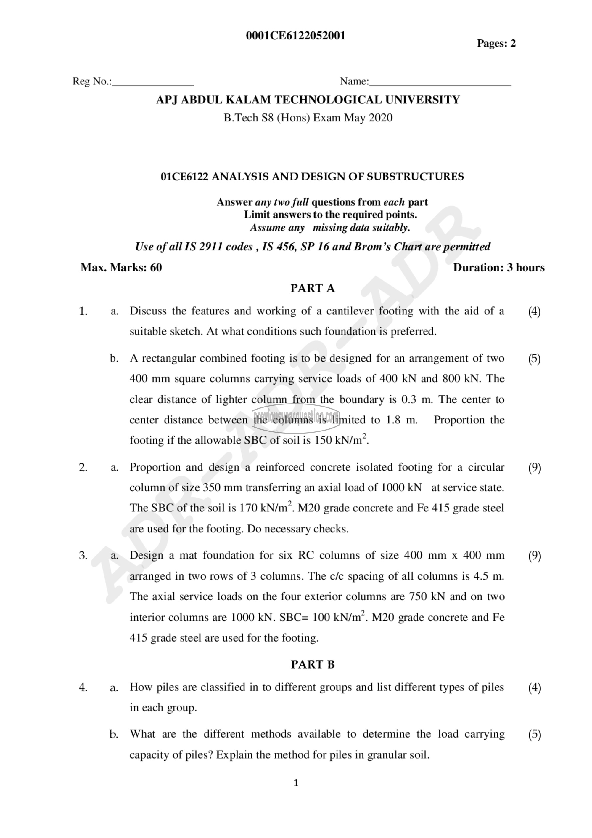 Question Paper - Analysis and Design of Substructures-1