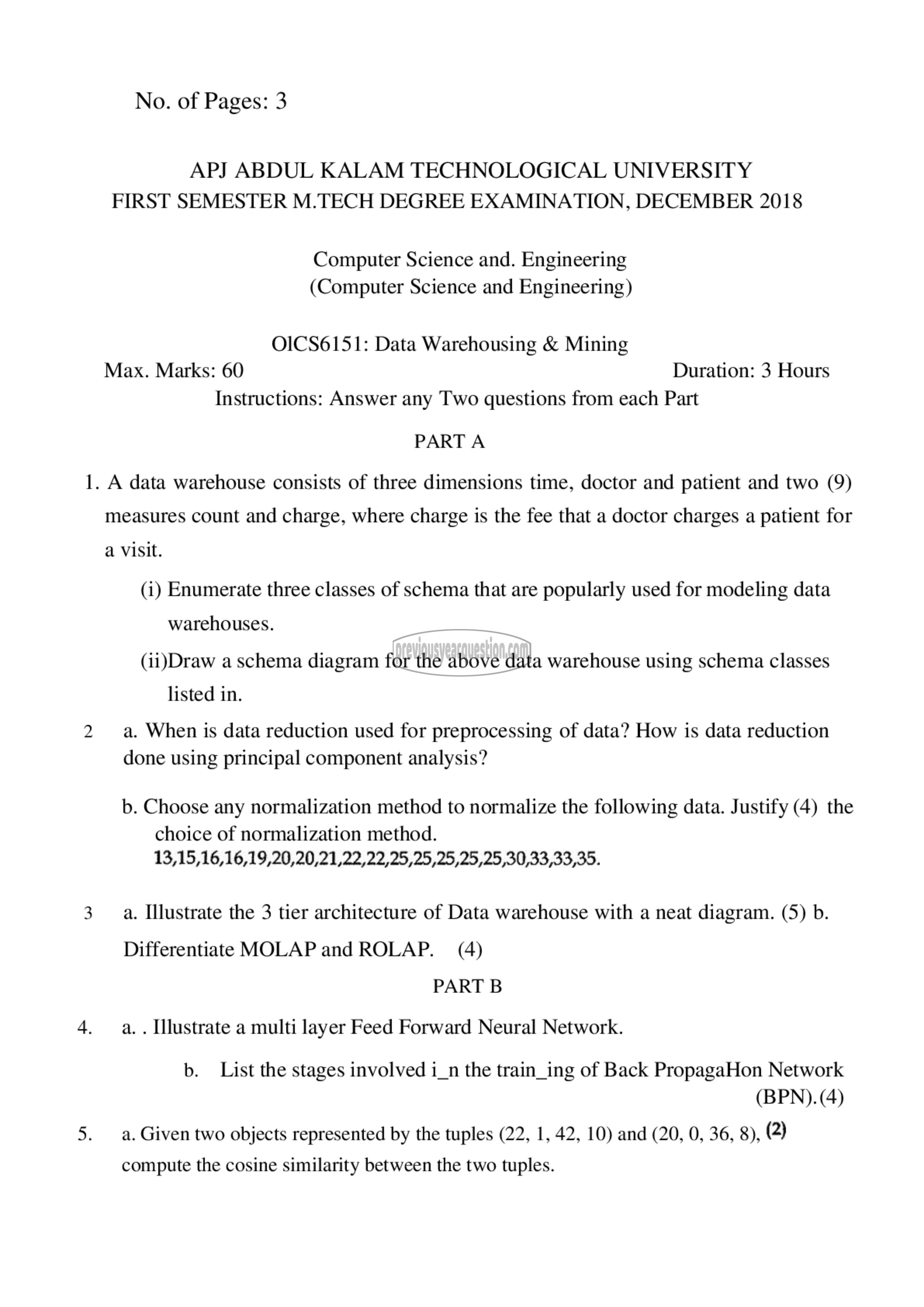 Question Paper - Data Warehousing & Mining-1