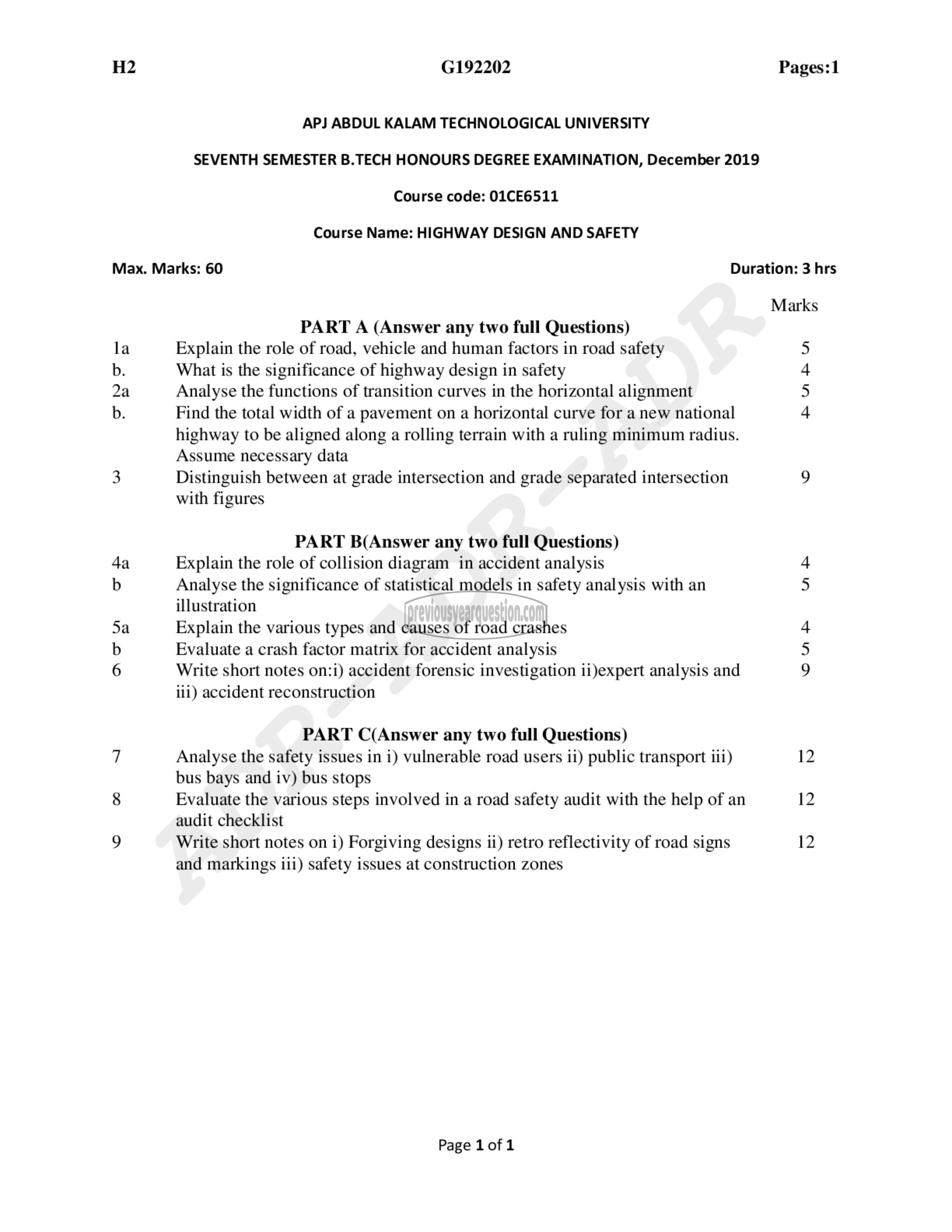 Question Paper - Highway design and Safety-1