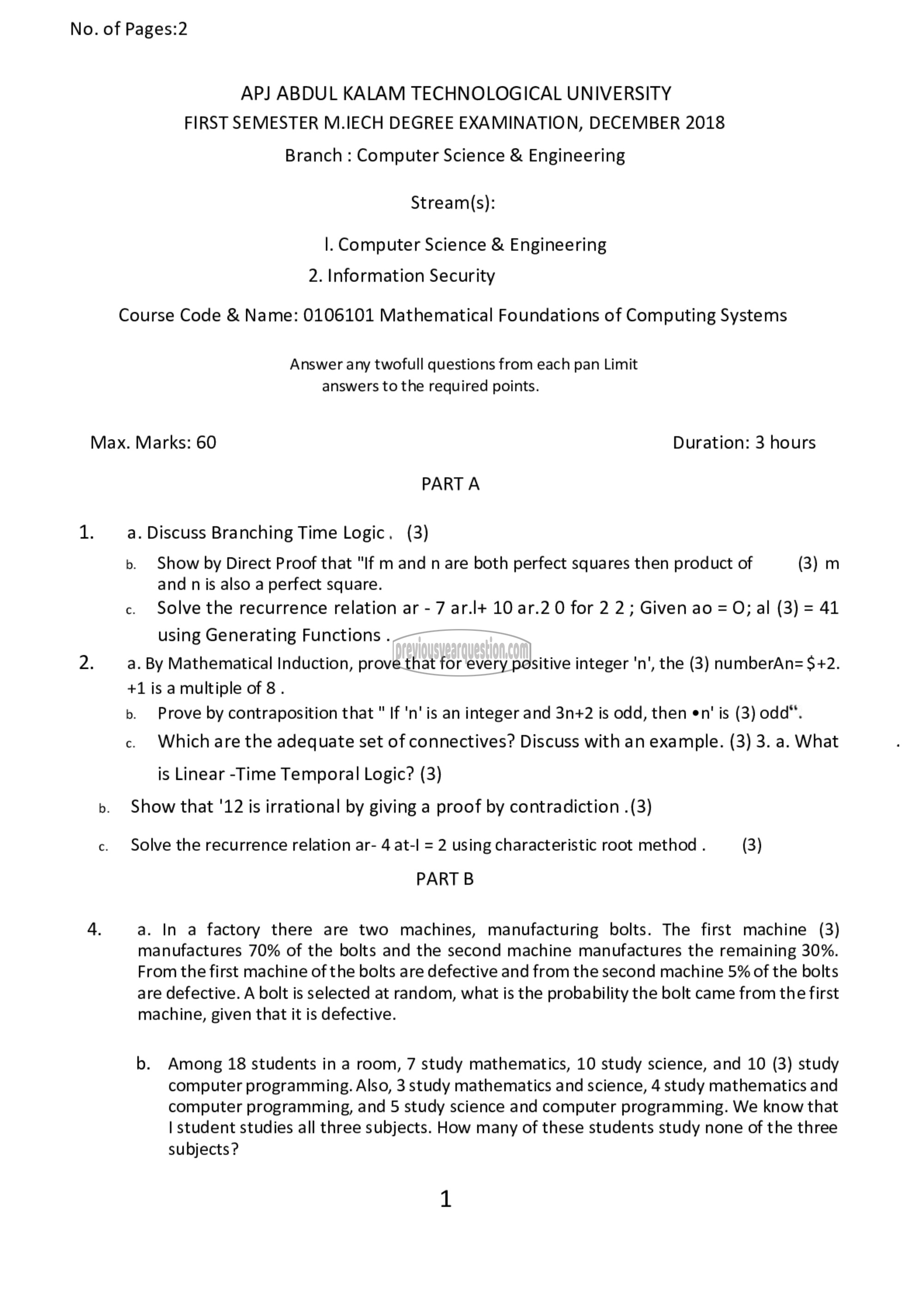 Question Paper - Mathematical Foundations of Computing Systems-1