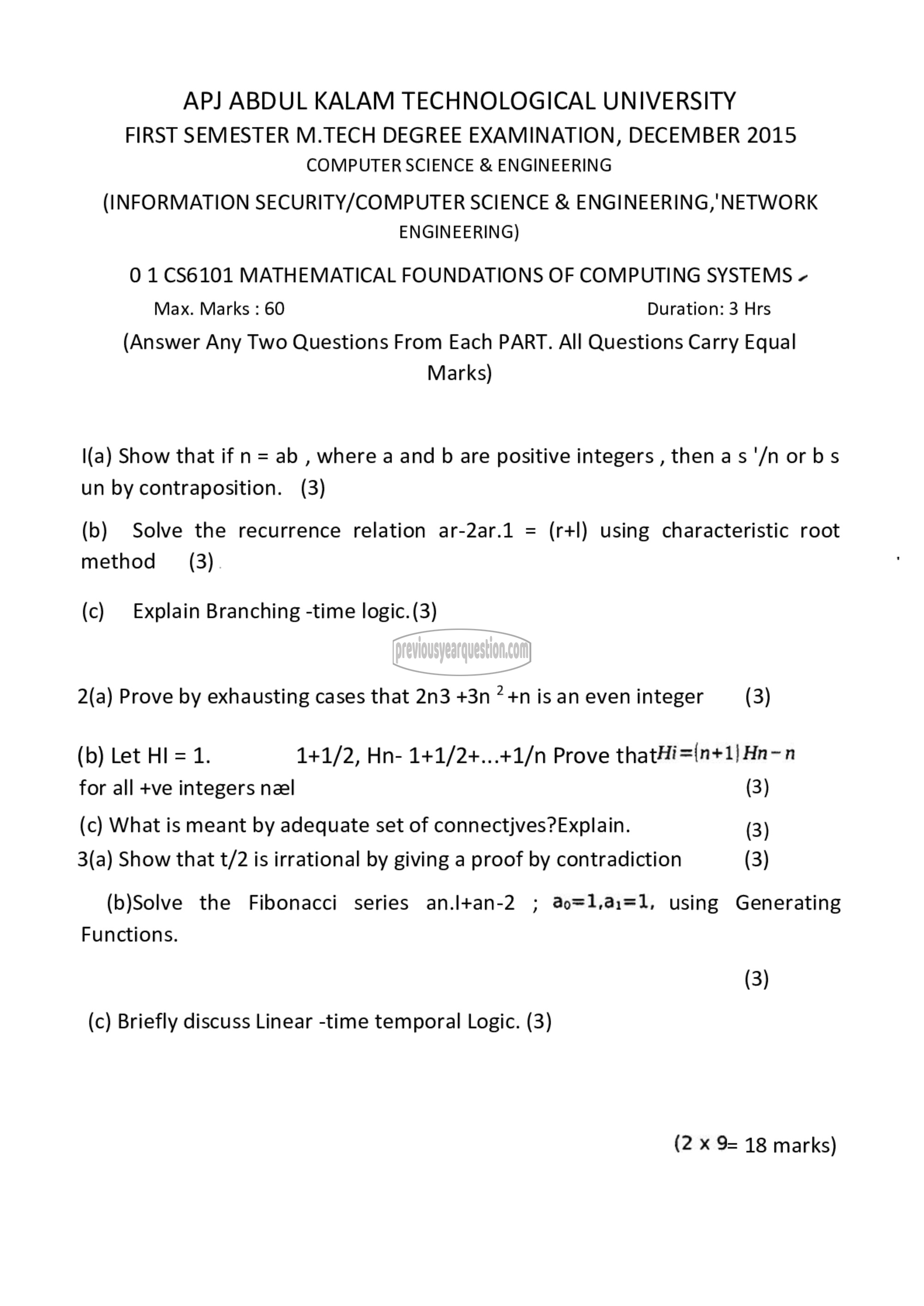 Question Paper - Mathematical Foundations of Computing Systems-1