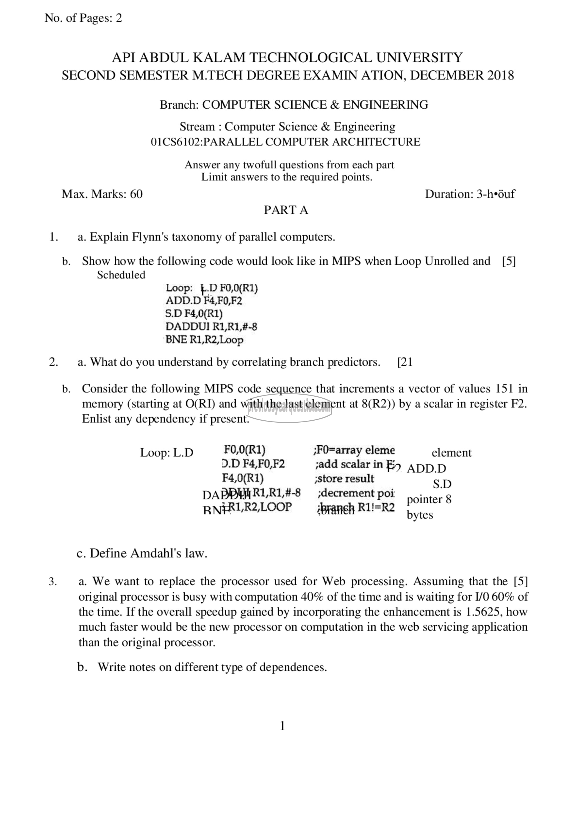 Question Paper - Parallel Computer Architecture-1