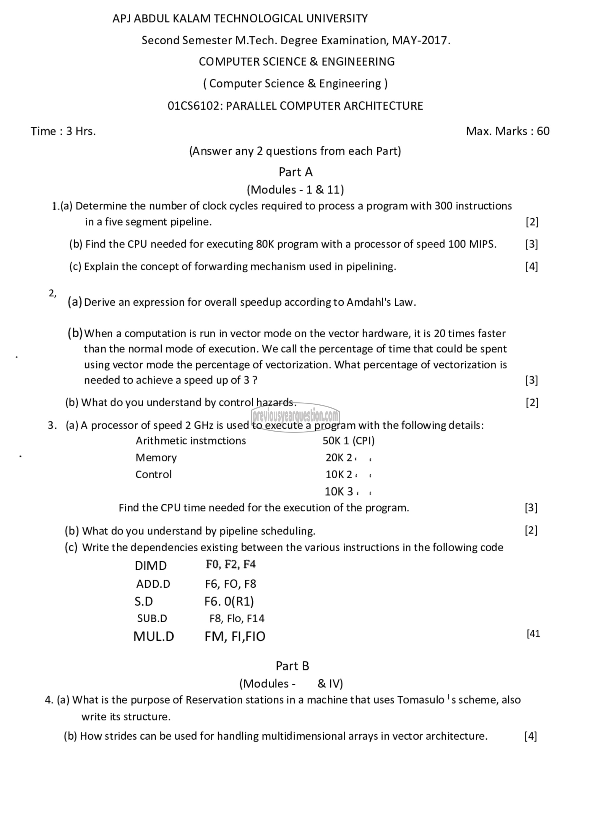 Question Paper - Parallel Computer Architecture-1