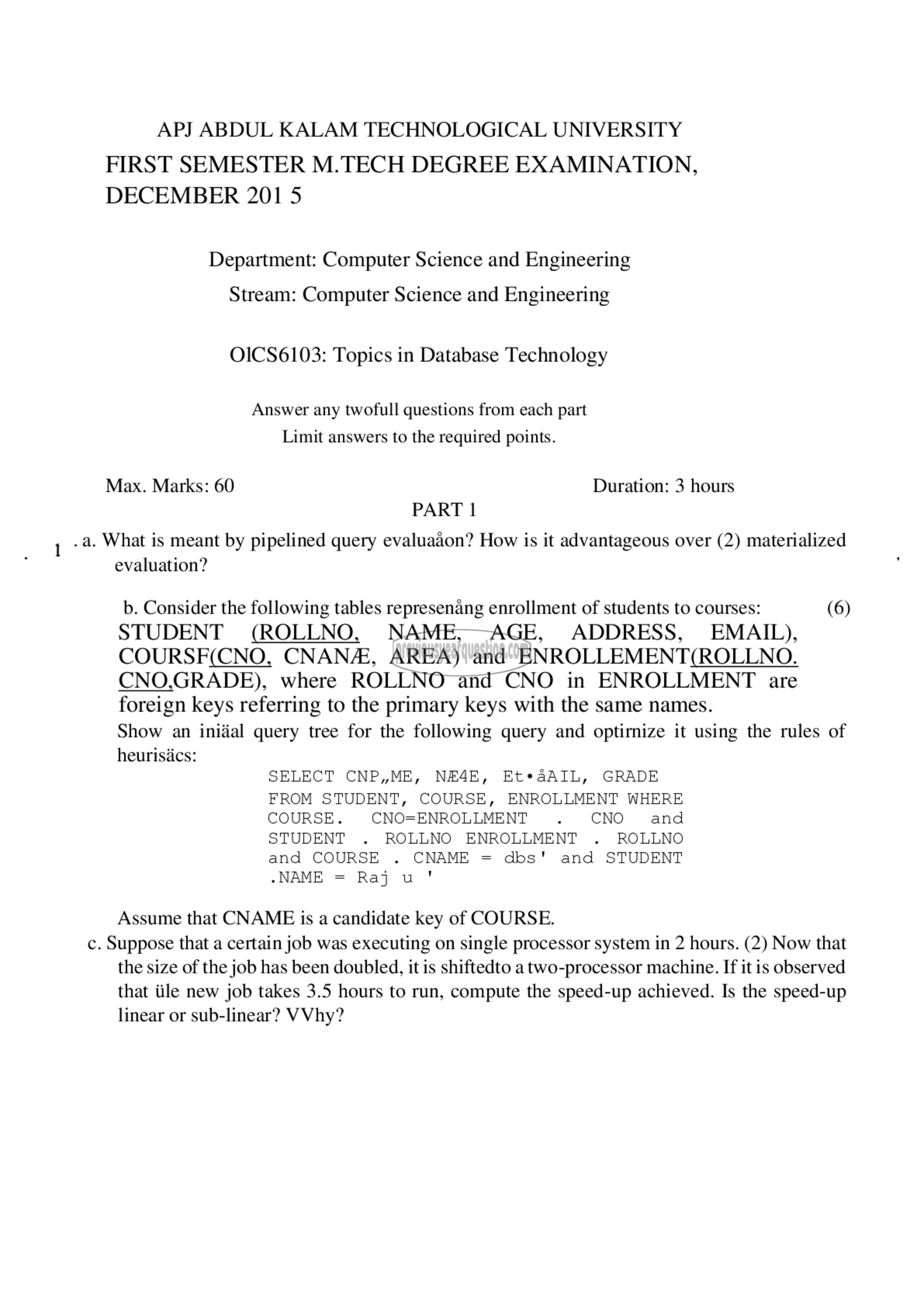 Question Paper - Topics in Database Technology-1