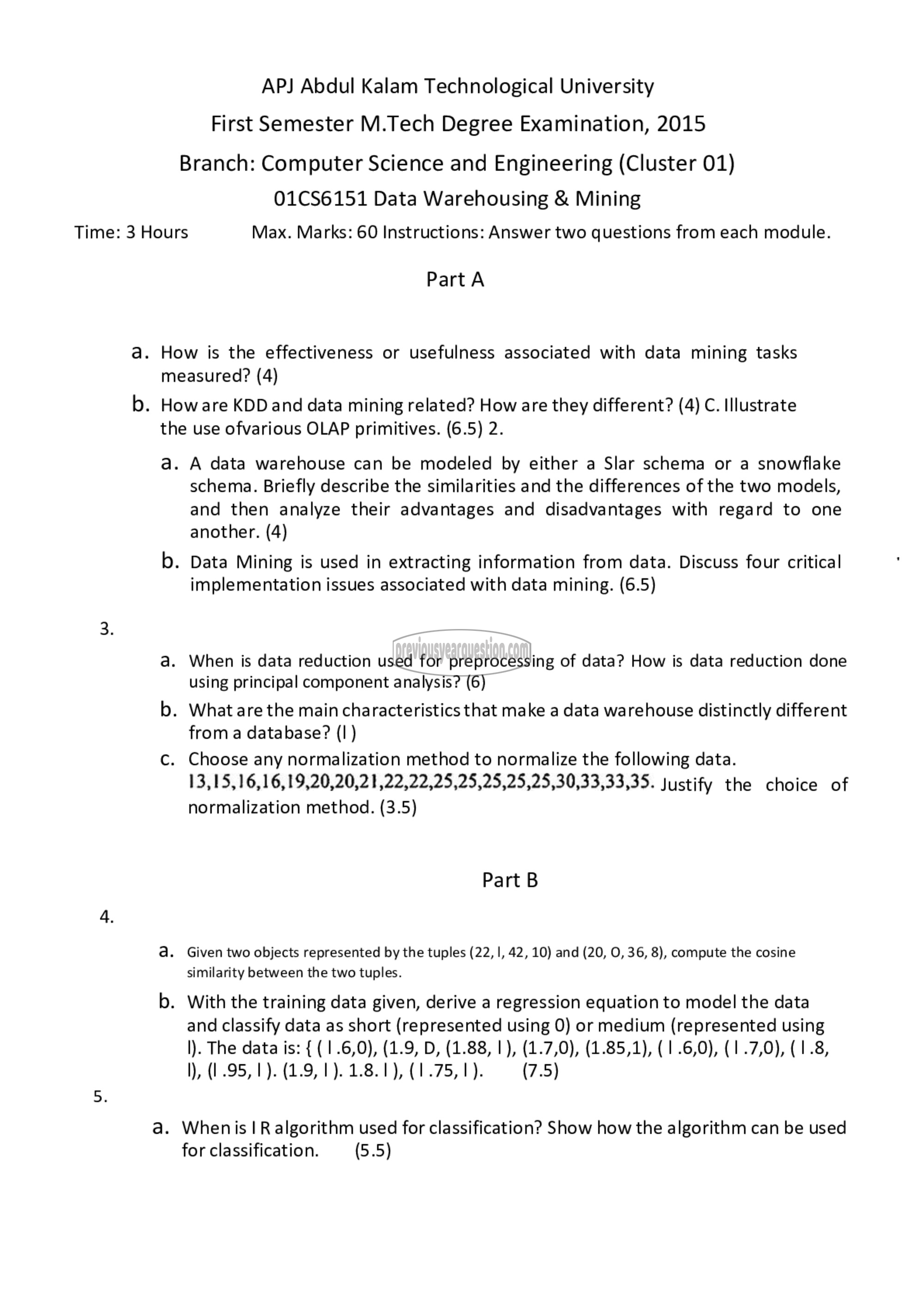 Question Paper - Data Warehousing & Mining-1