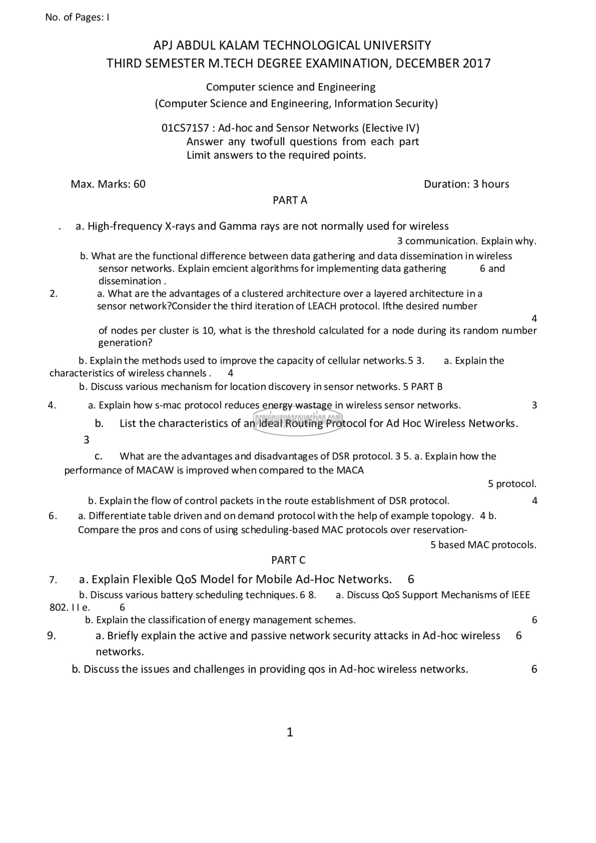 Question Paper - Ad-hoc and Sensor Networks-1