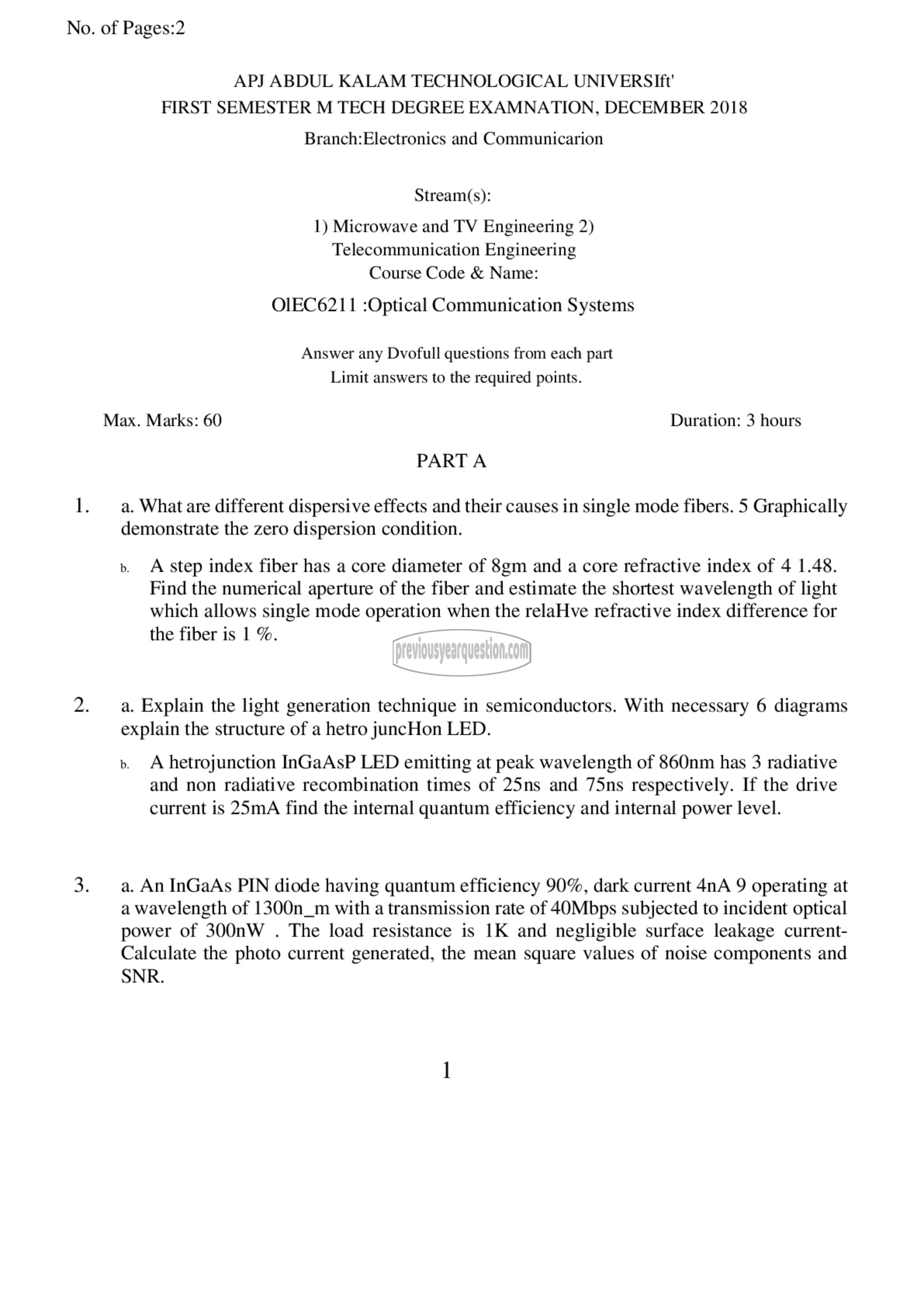 Question Paper - Optical Communication Systems-1