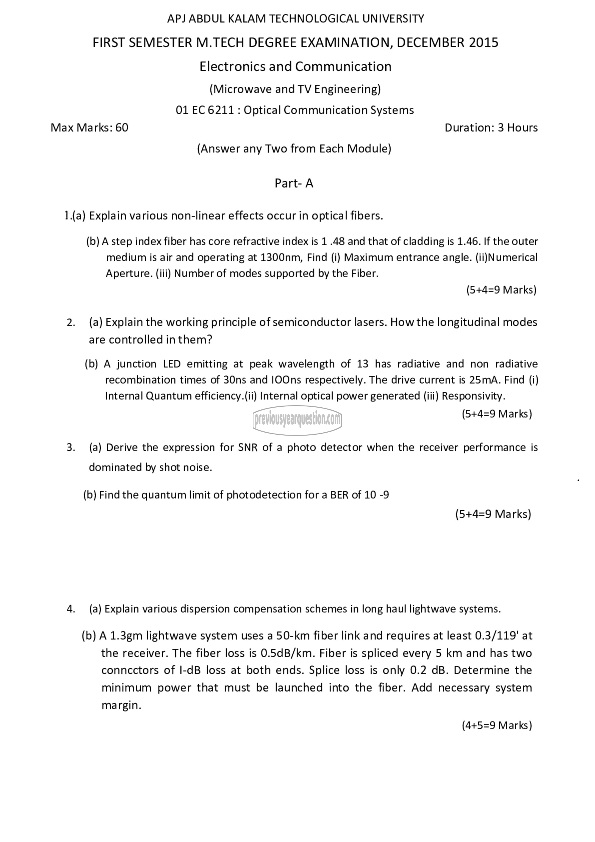 Question Paper - Optical Communication Systems-1