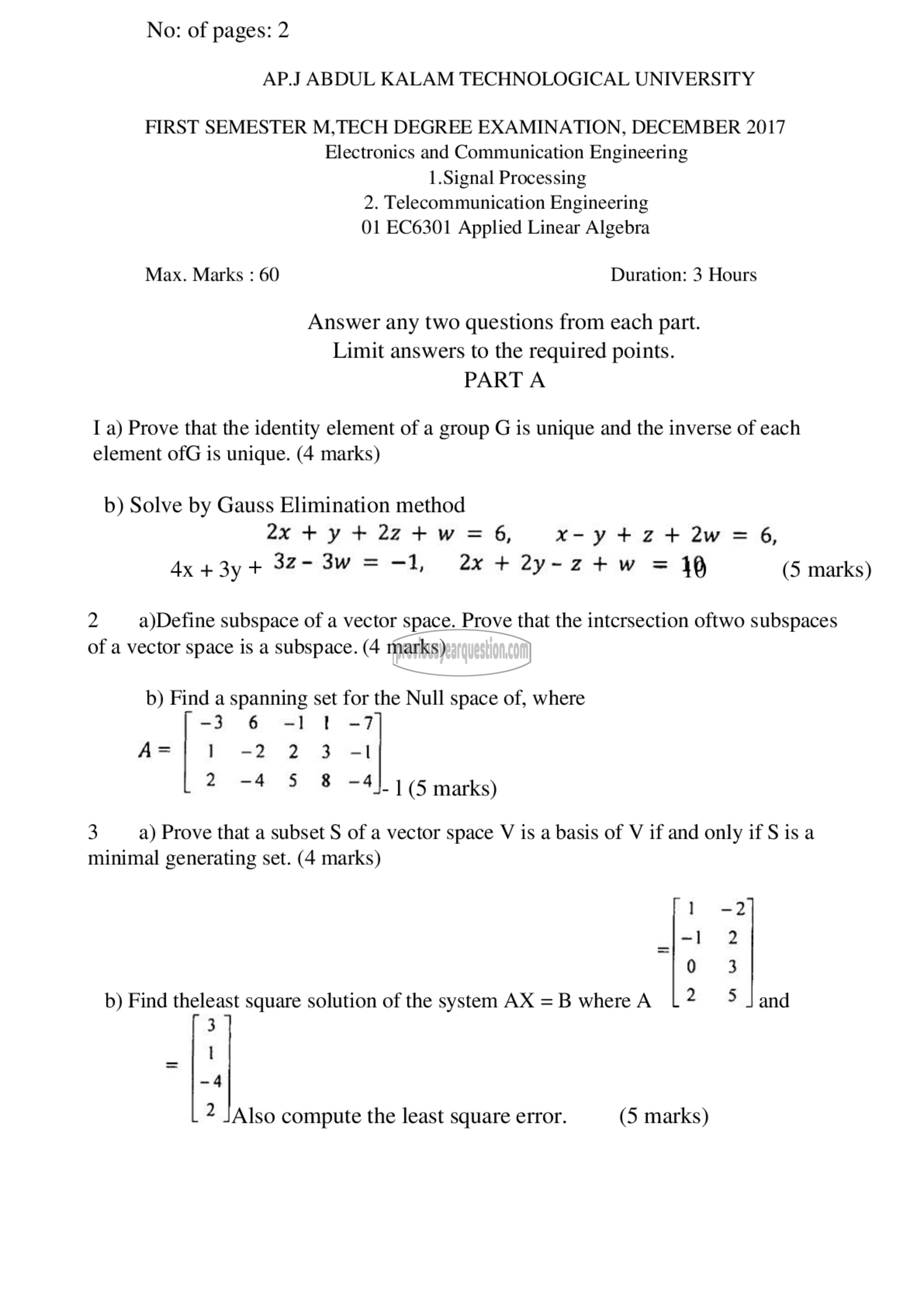 Question Paper - Applied Linear Algebra-1