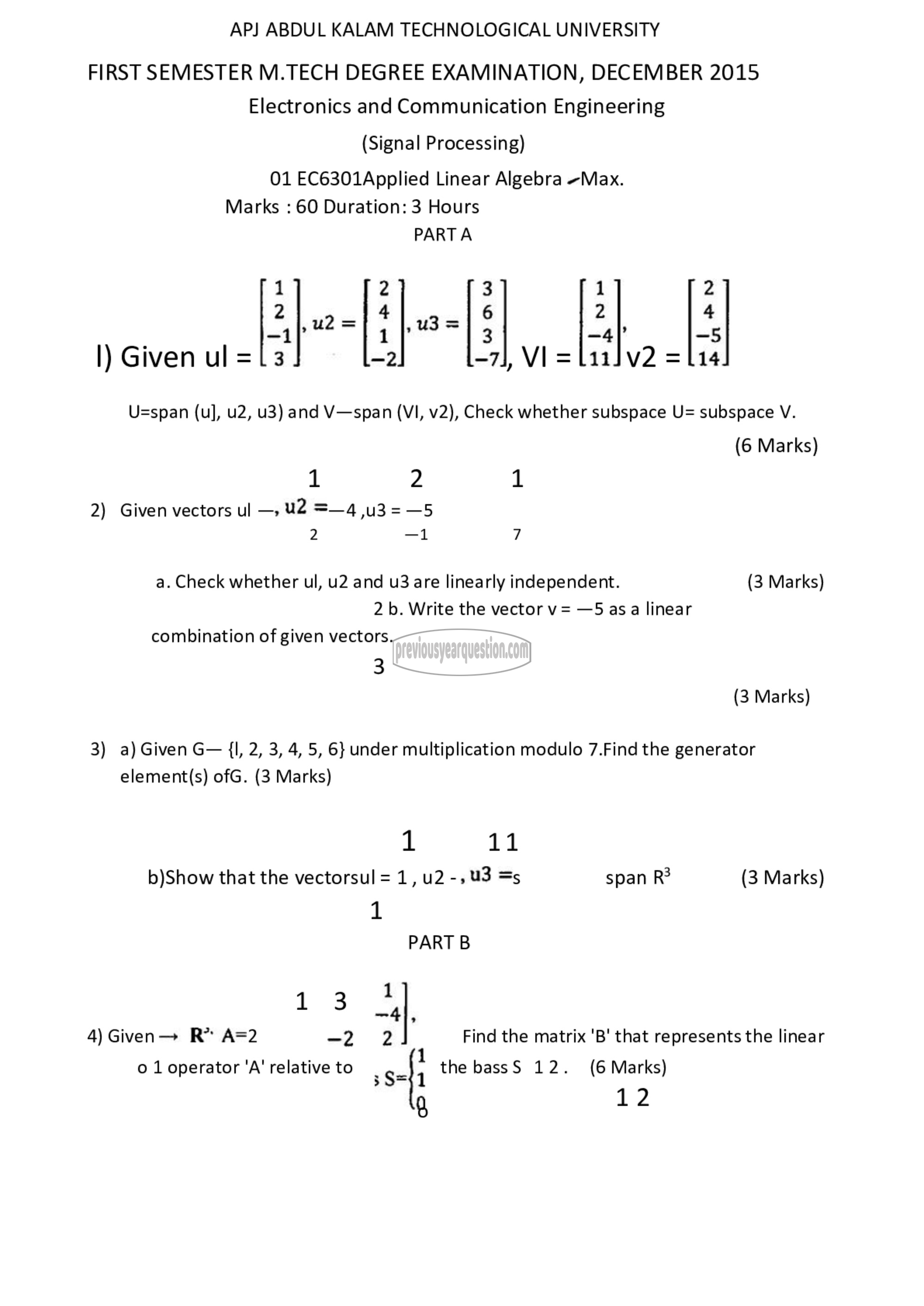 Question Paper - Applied Linear Algebra-1