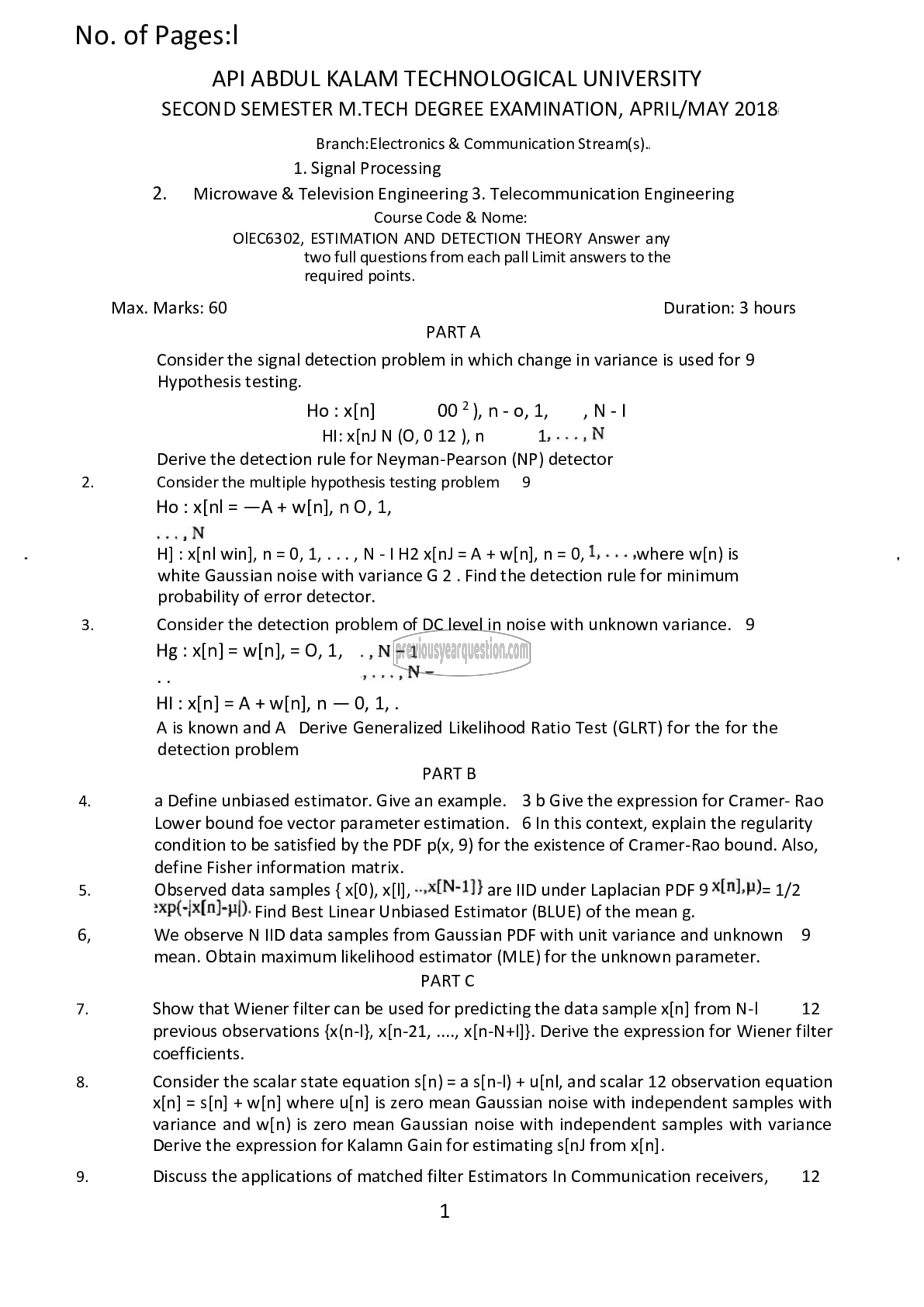 Question Paper - Estimation and Detection Theory-1