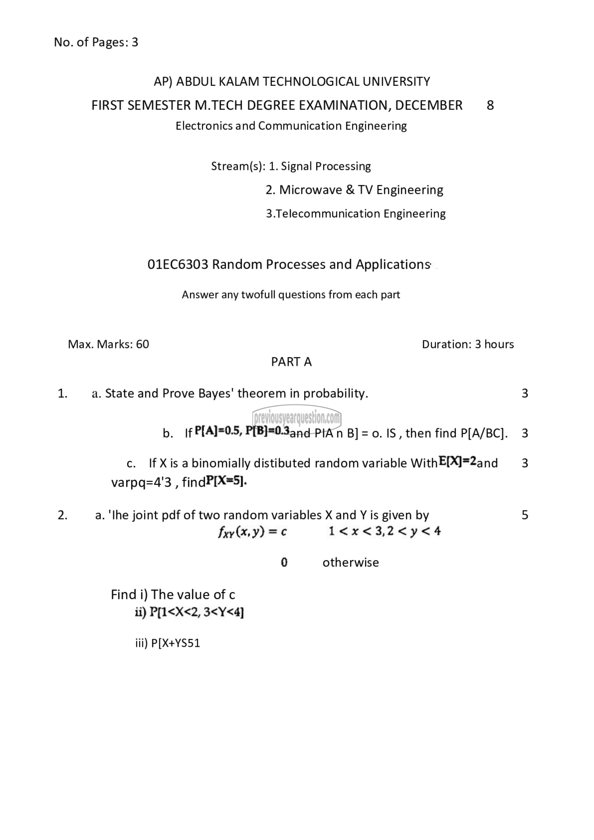 Question Paper - Random Processes & Applications-1