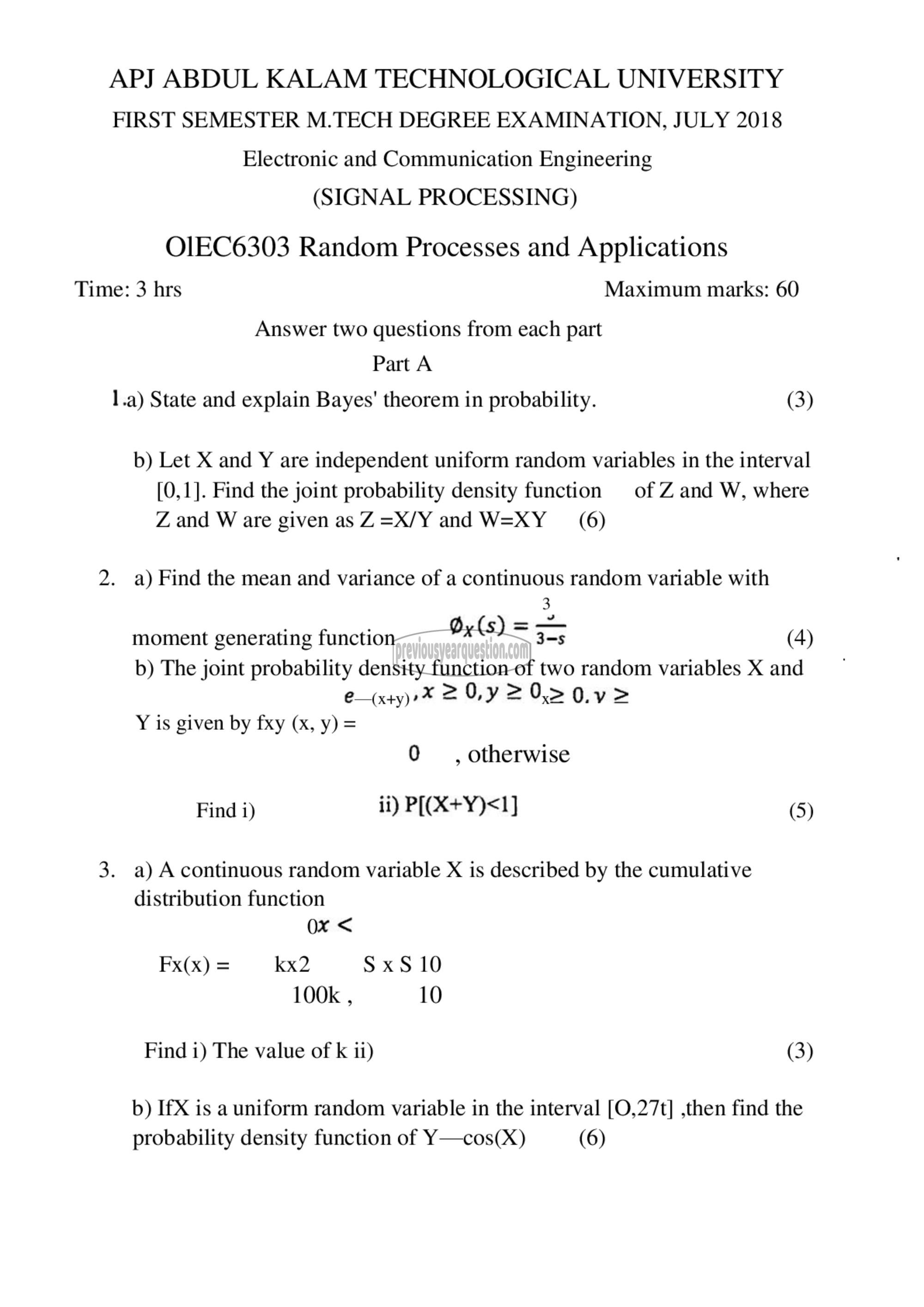 Question Paper - Random Processes & Applications-1