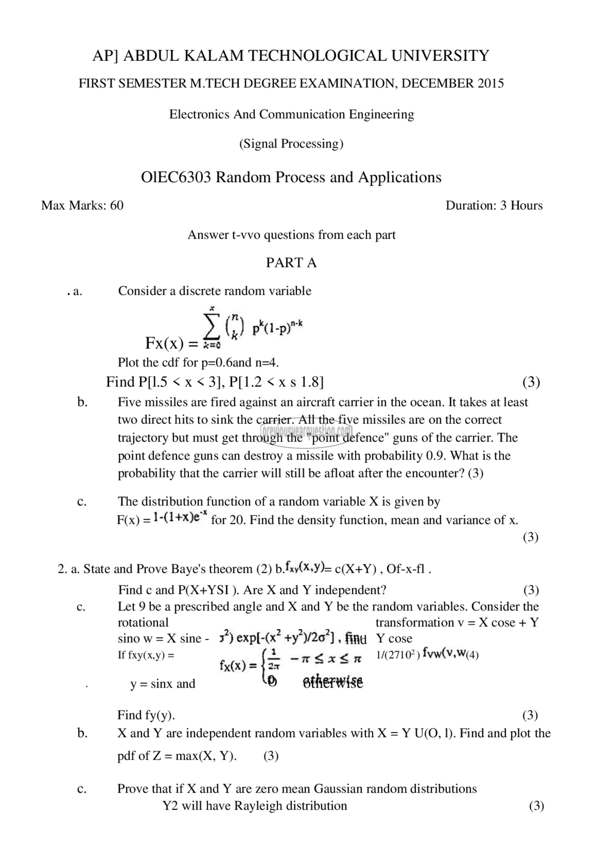 Question Paper - Random Processes & Applications-1