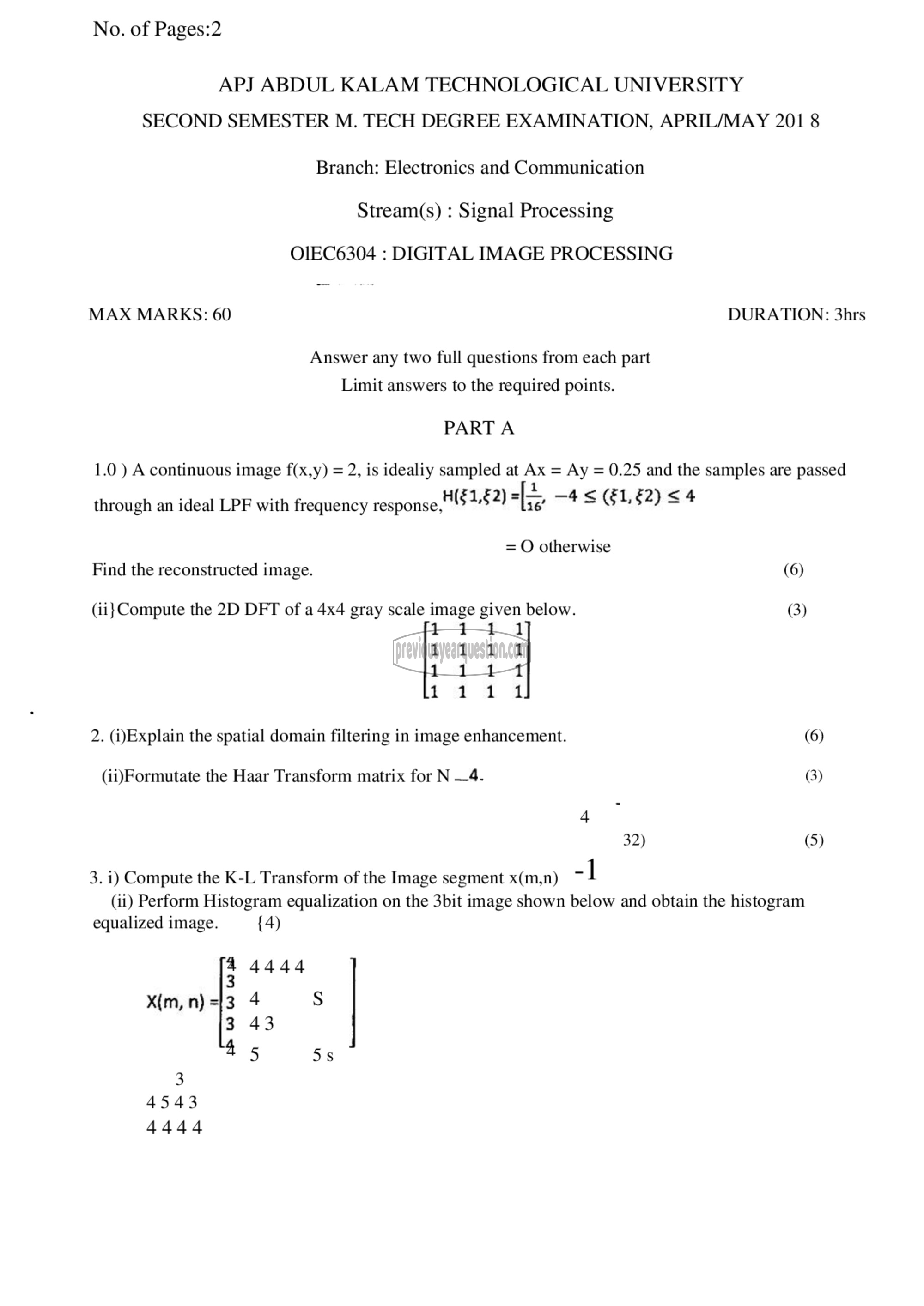 Question Paper - Digital Image Processing-1