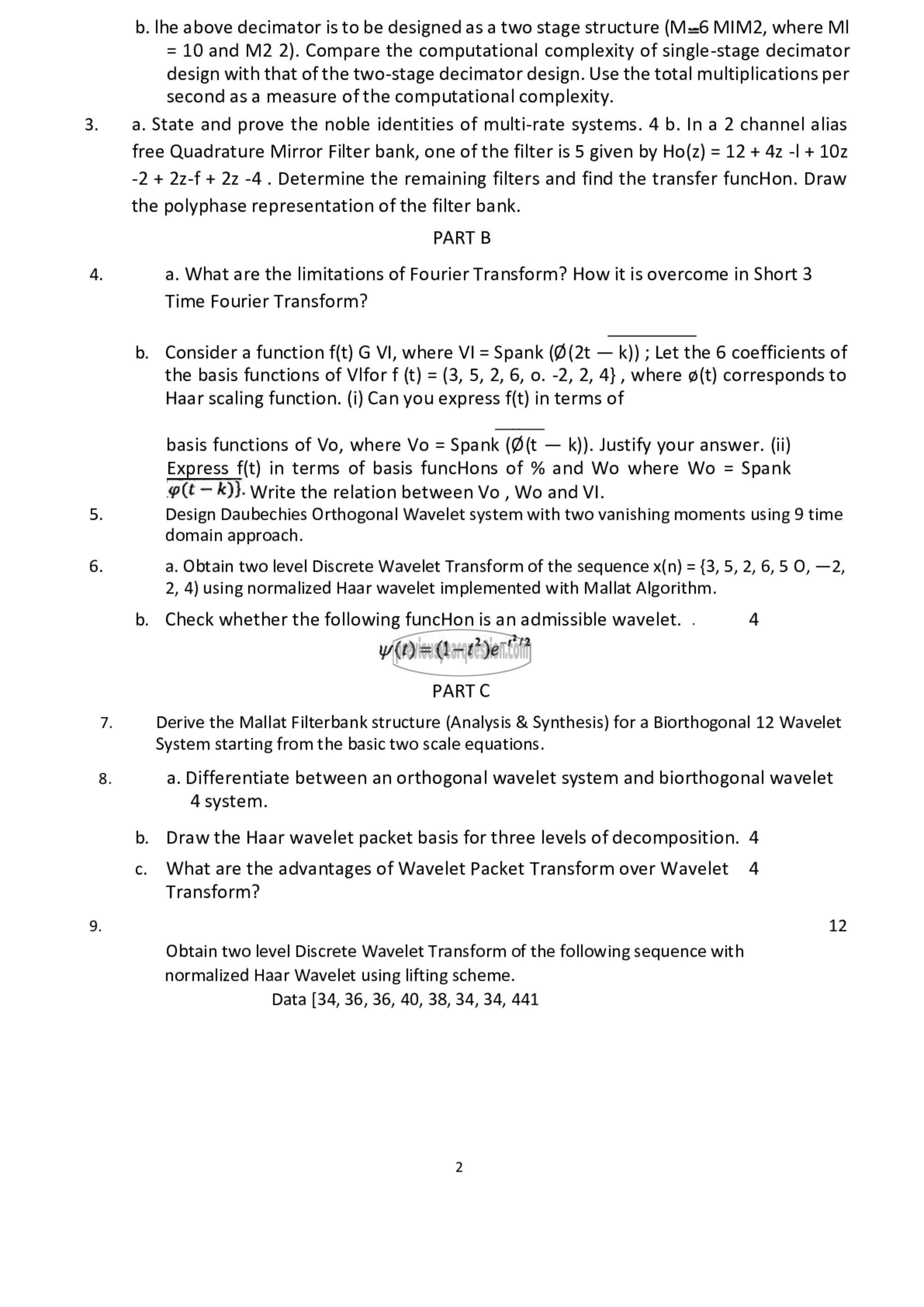 Question Paper - Multirate Systems and Wavelets-2