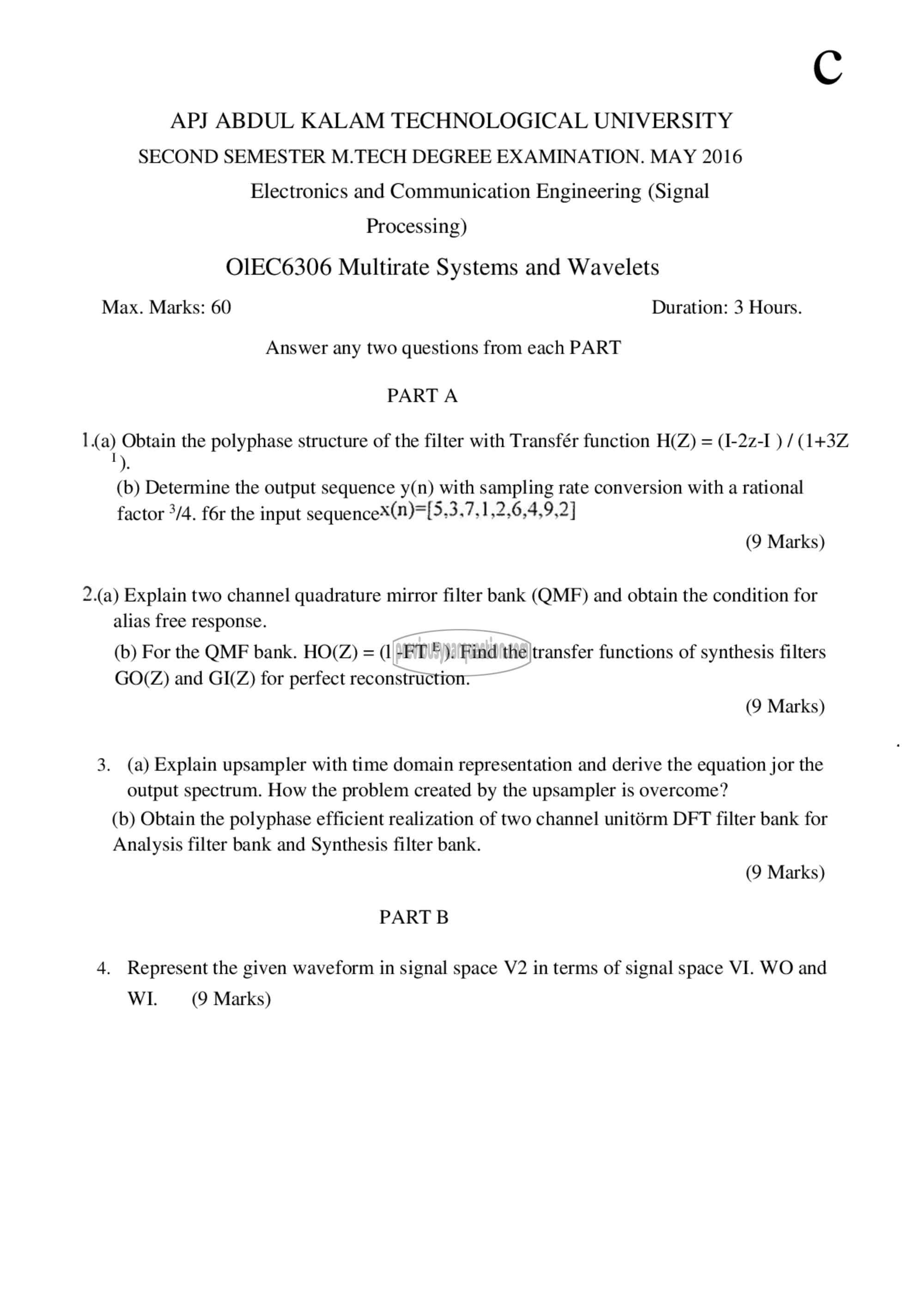 Question Paper - Multirate Systems and Wavelets-1