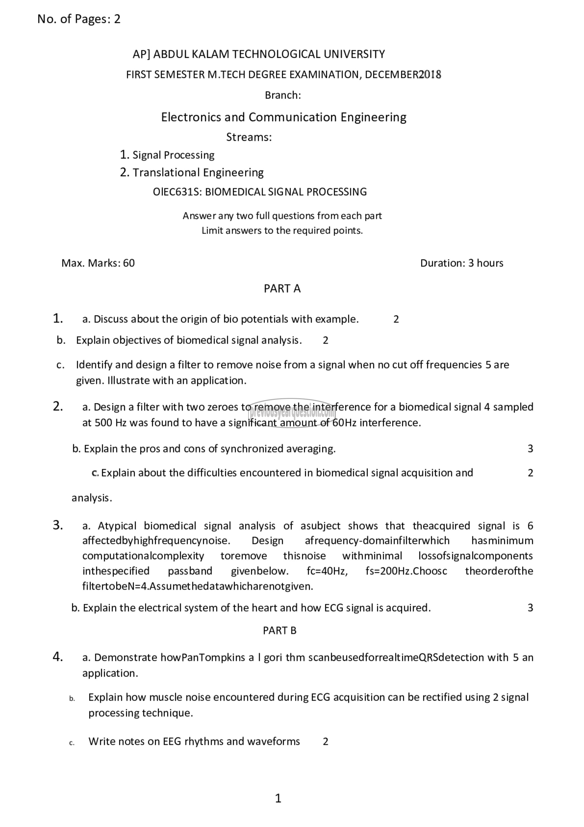 Question Paper - Biomedical Signal Processing-1