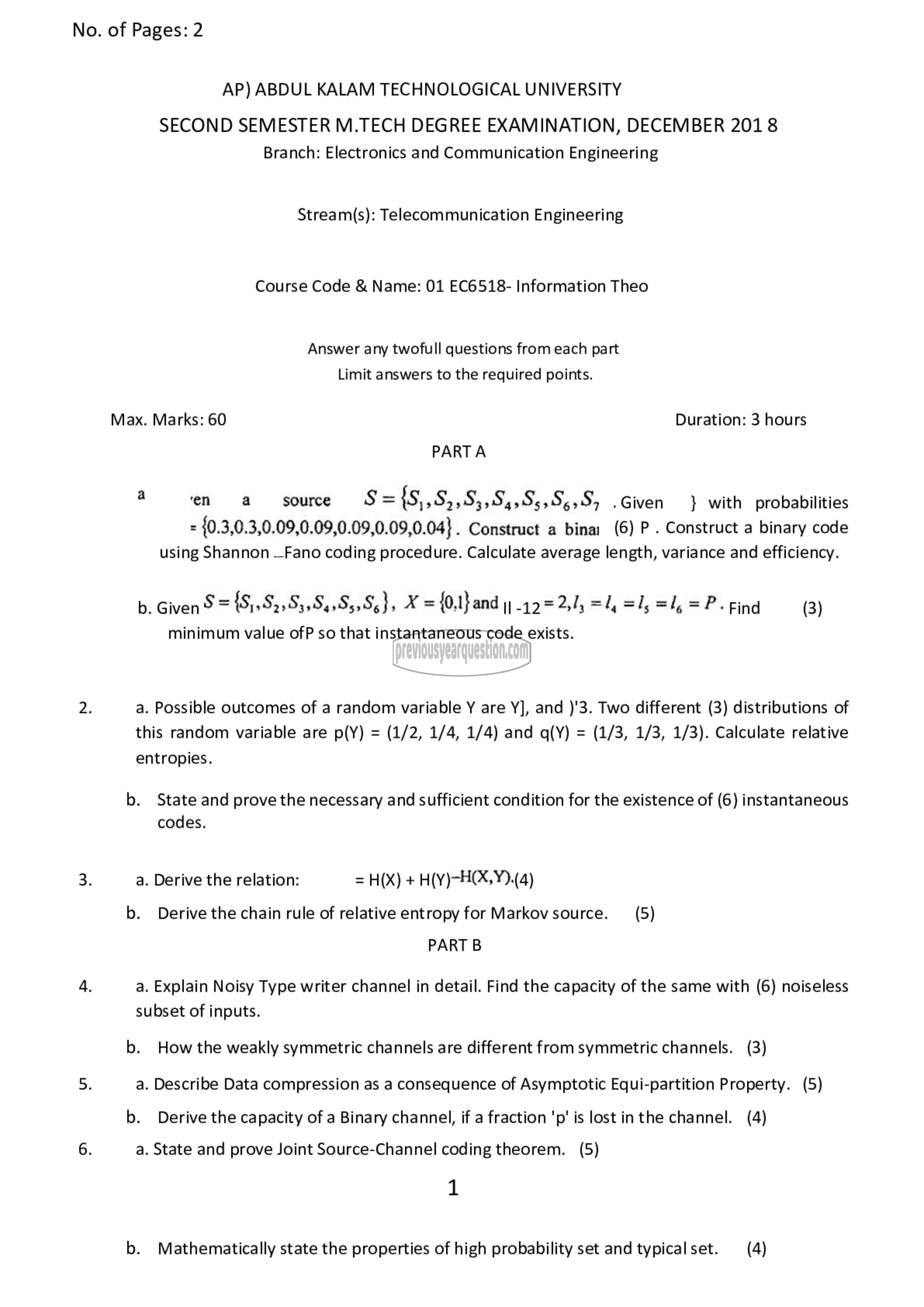 Question Paper - Information Theory-1