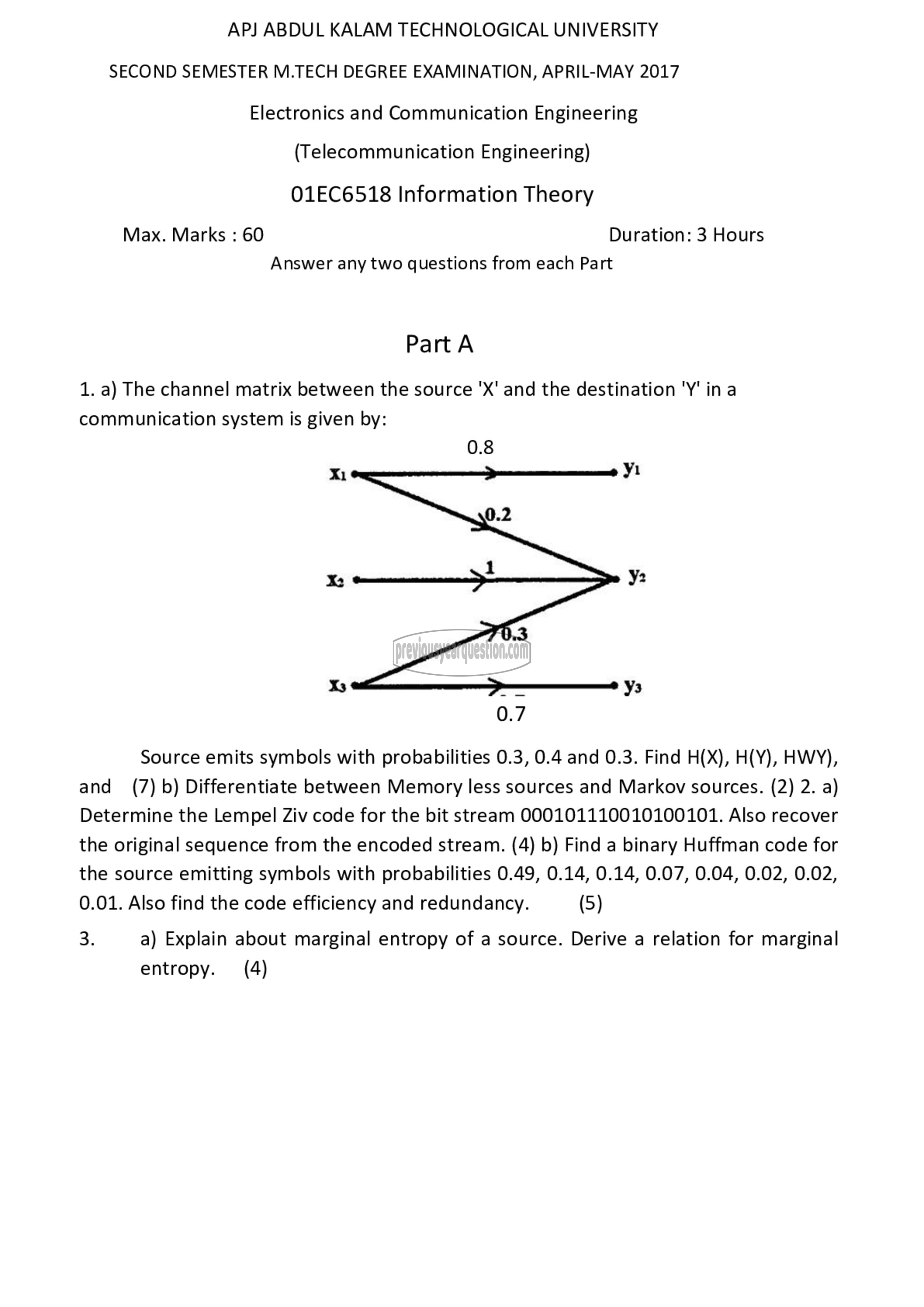 Question Paper - Information Theory-1