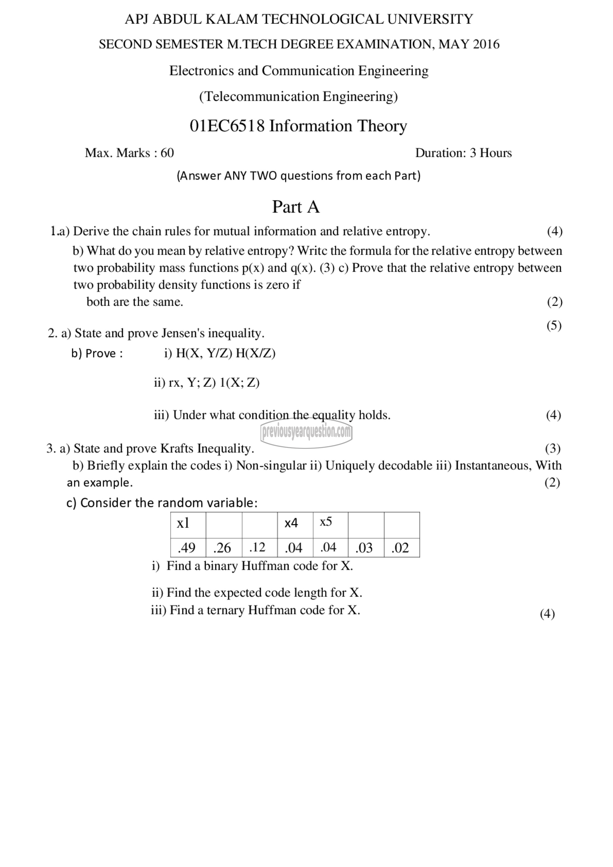 Question Paper - Information Theory-1