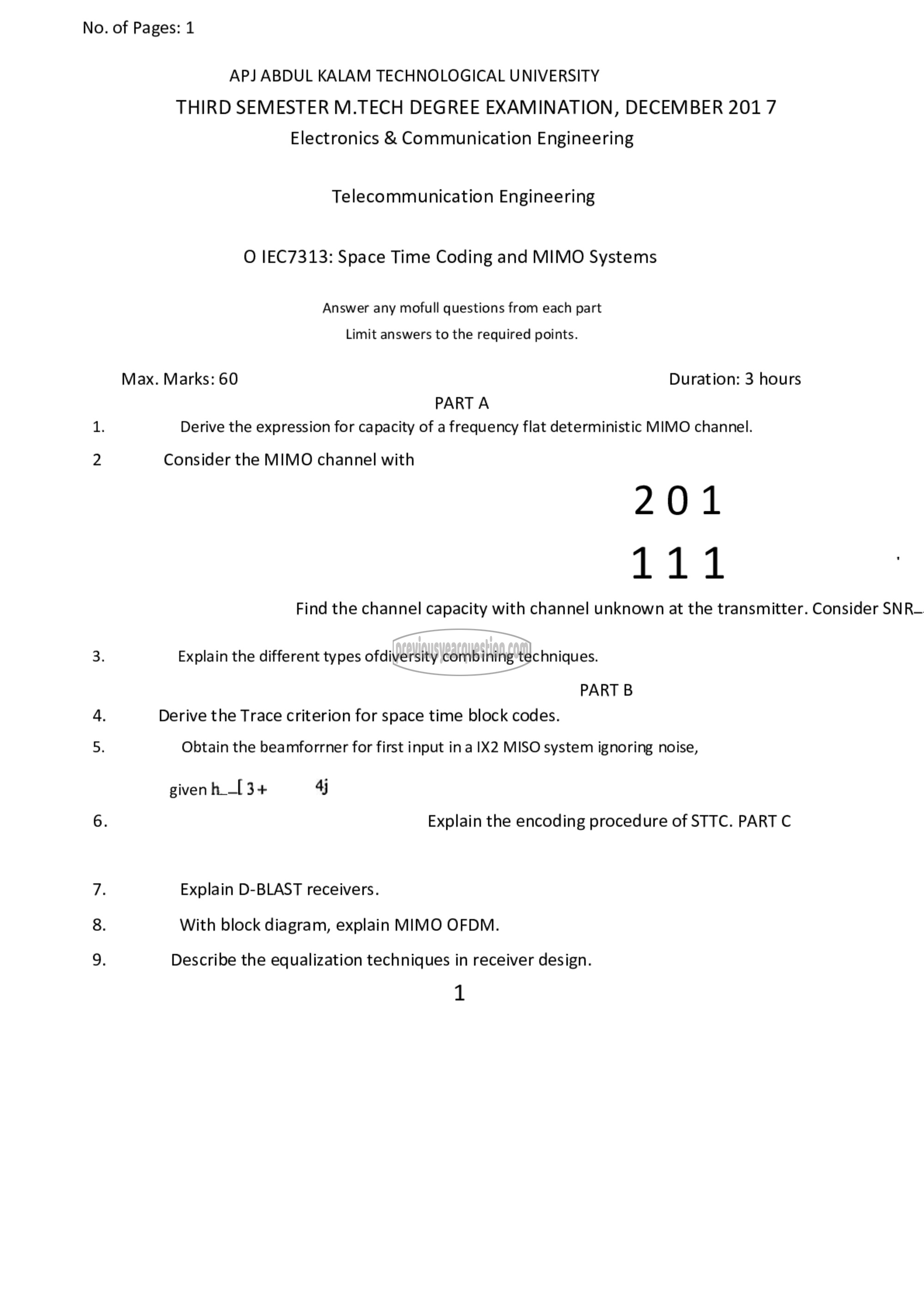 Question Paper - Space Time Coding and MIMO Systems-1