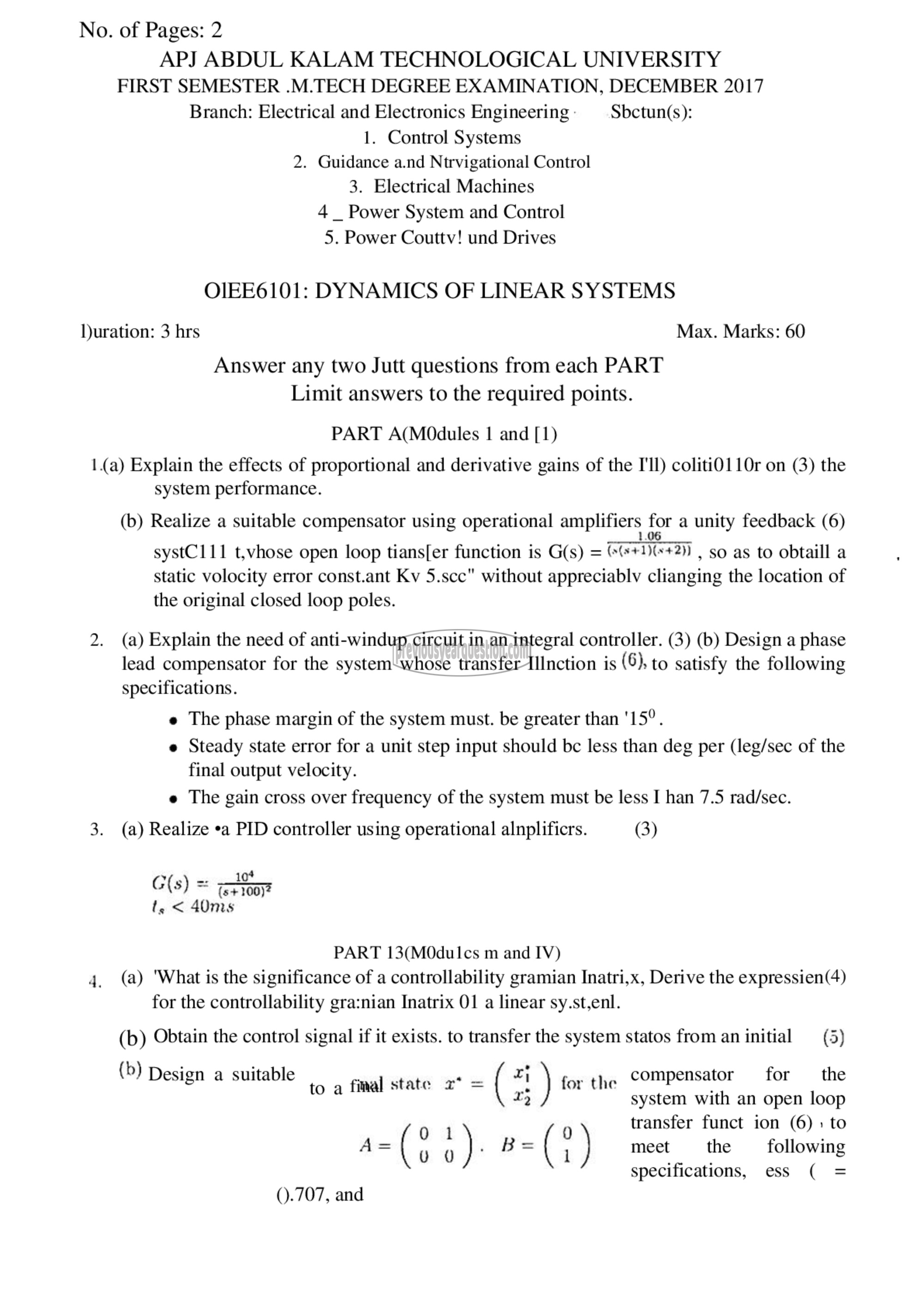 Question Paper - Dynamics of Linear Systems-1