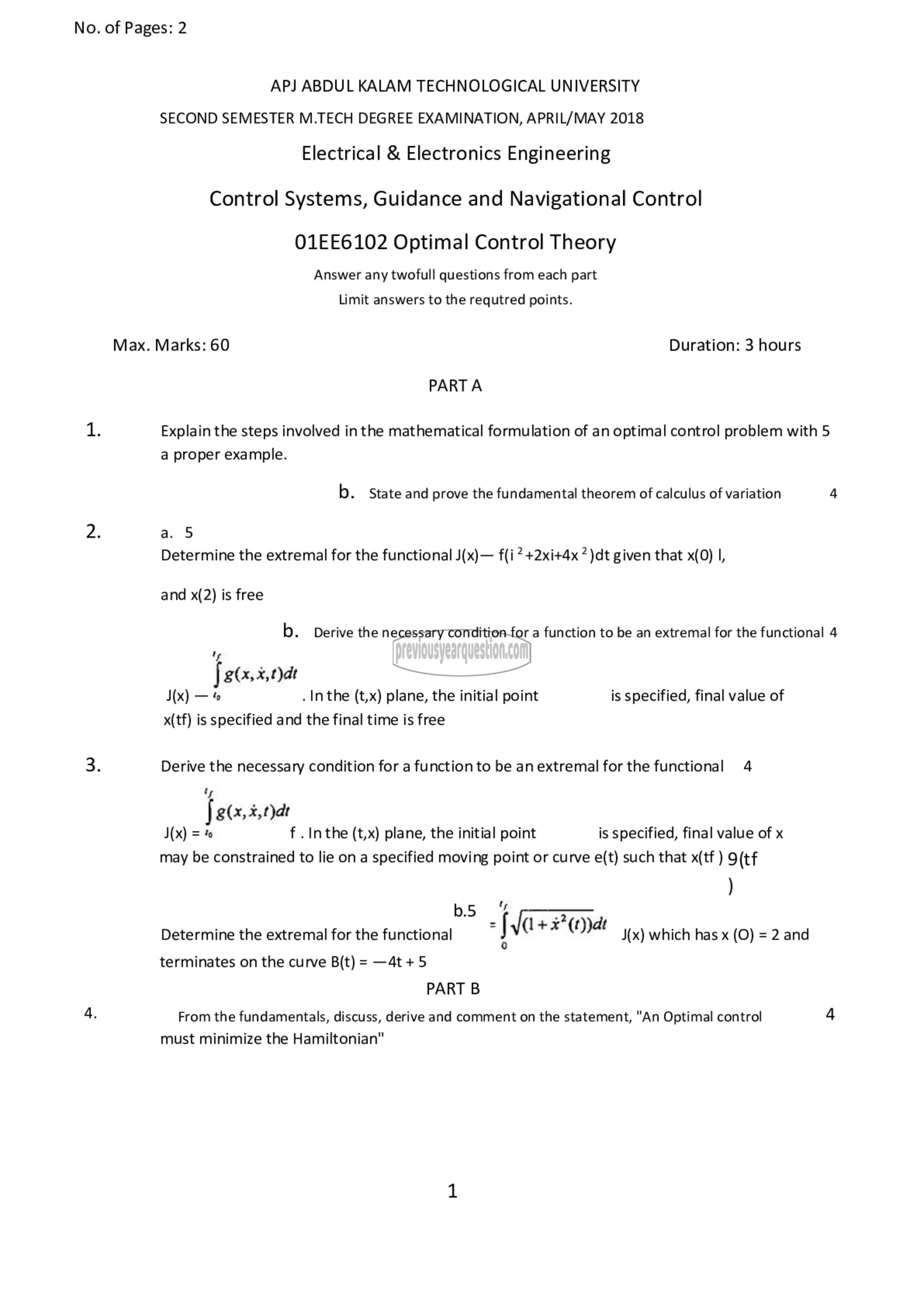 Question Paper - Optimal Control Theory-1