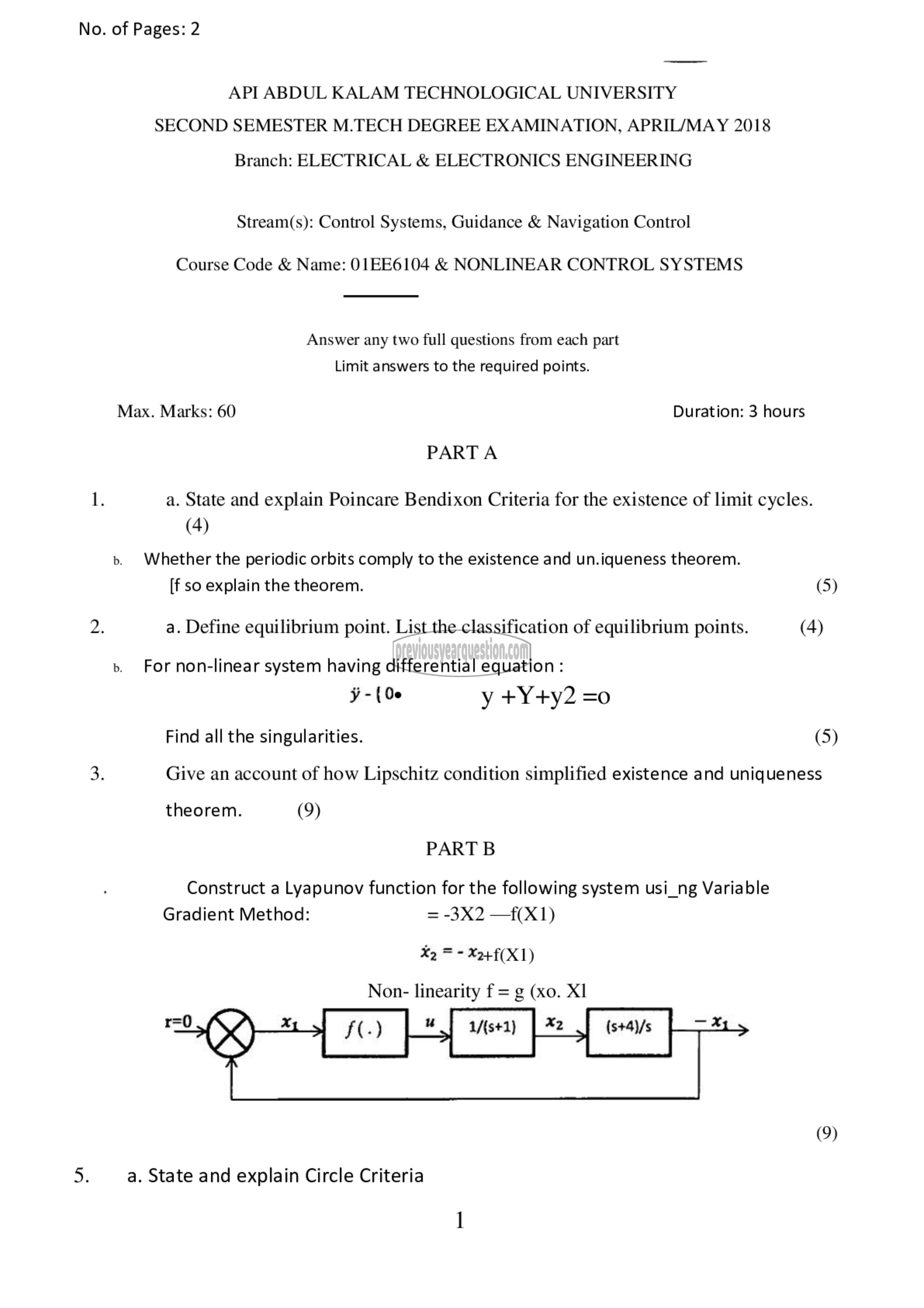 Question Paper - Nonlinear Control Systems-1