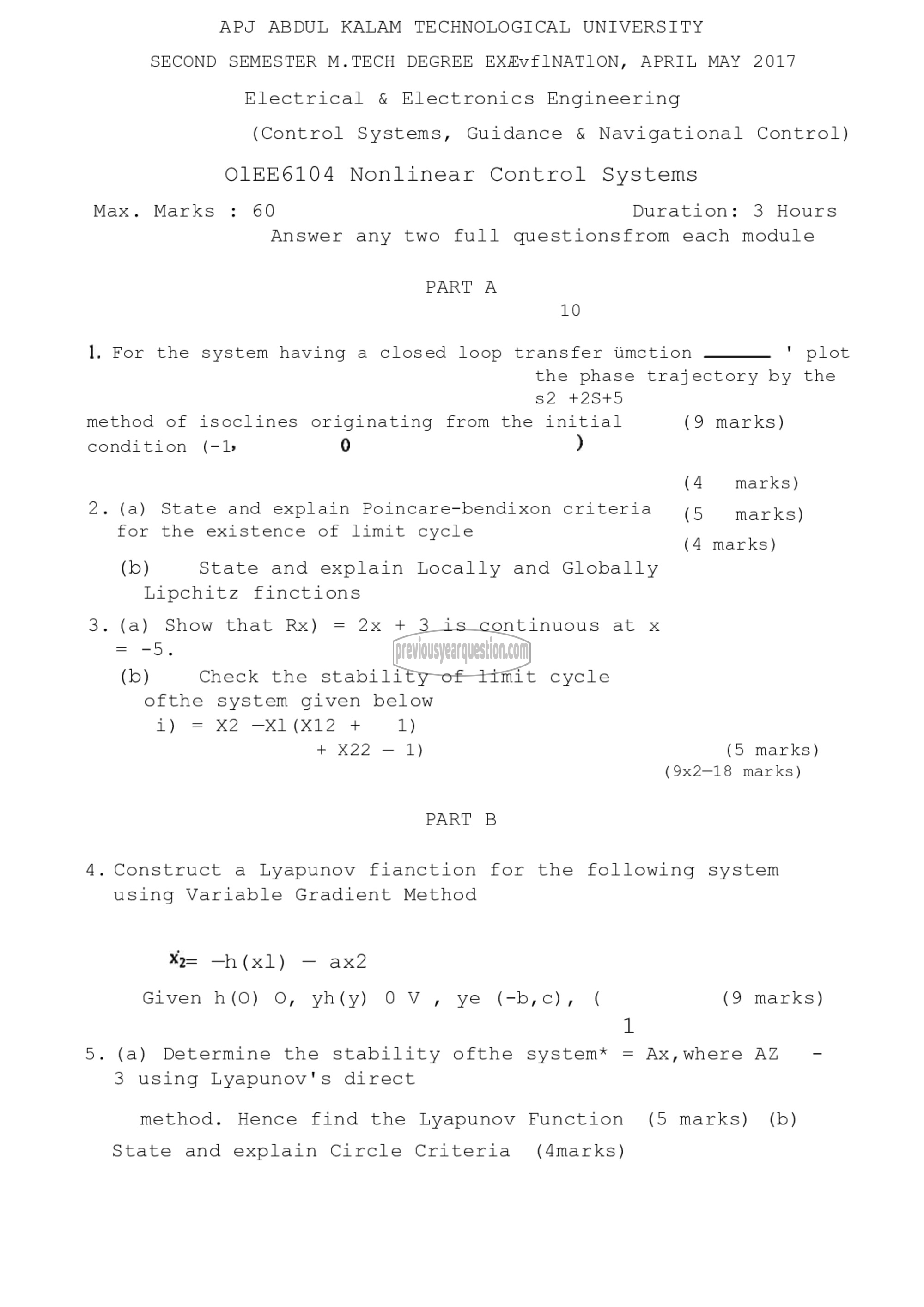 Question Paper - Nonlinear Control Systems-1