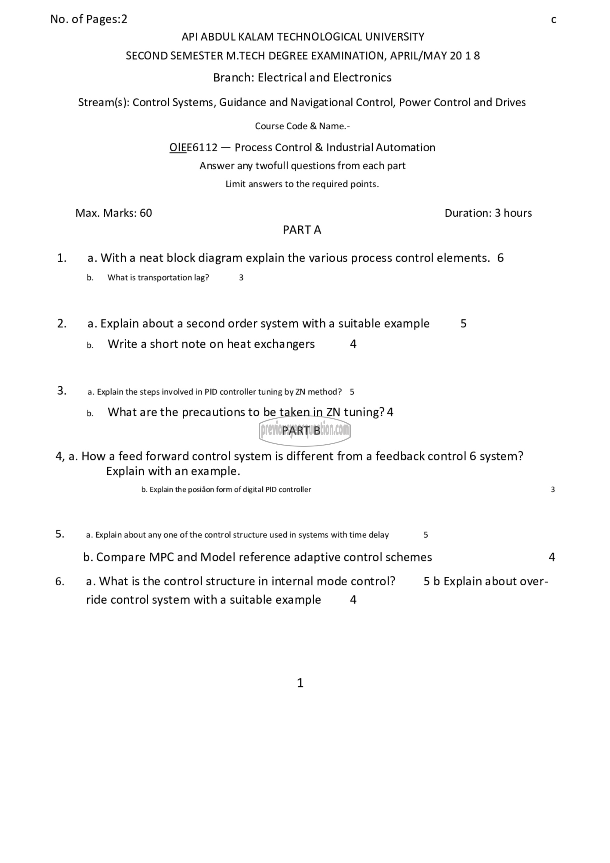 Question Paper - Process Control & Industrial Automation-1