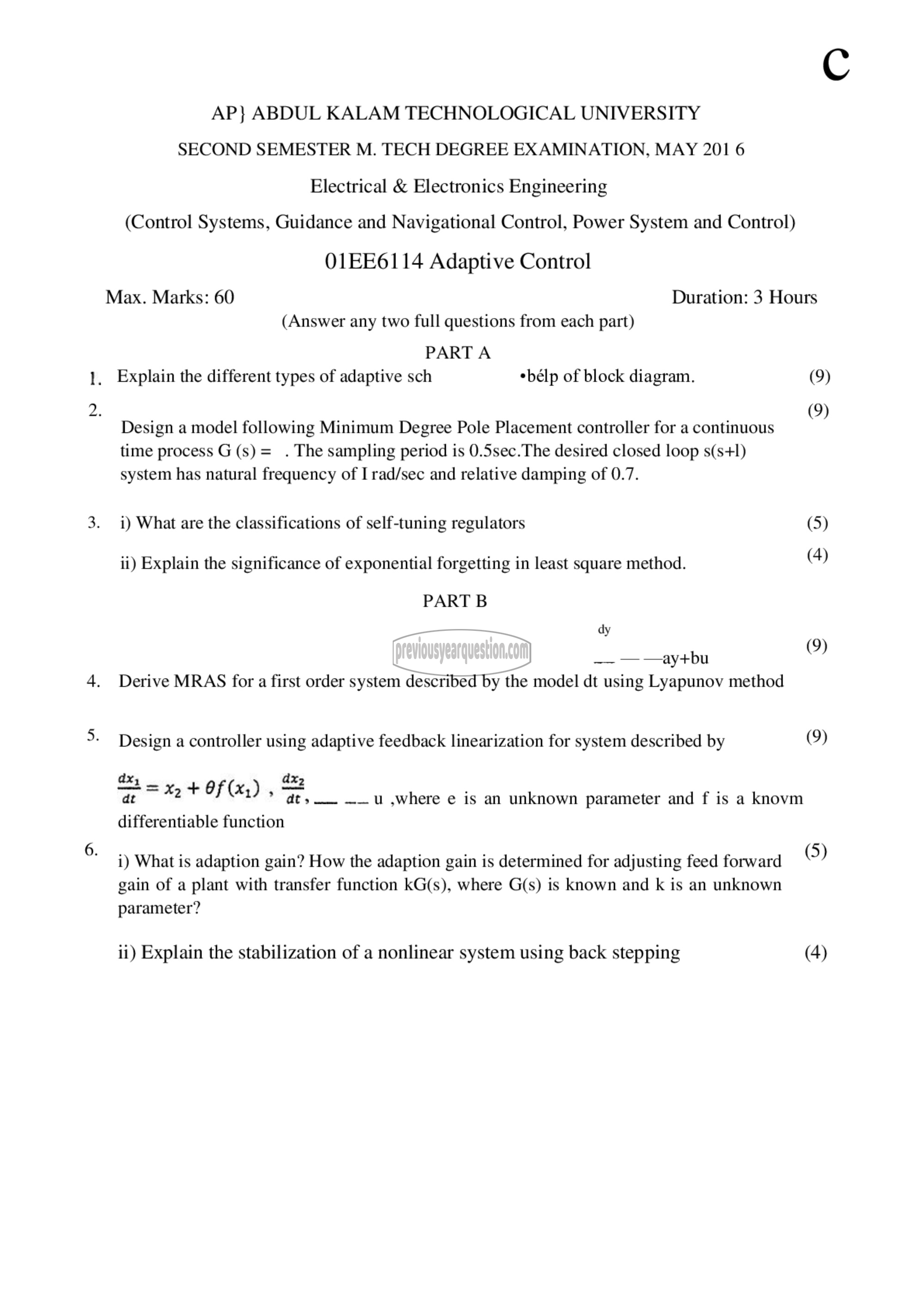 Question Paper - Adaptive Control-1