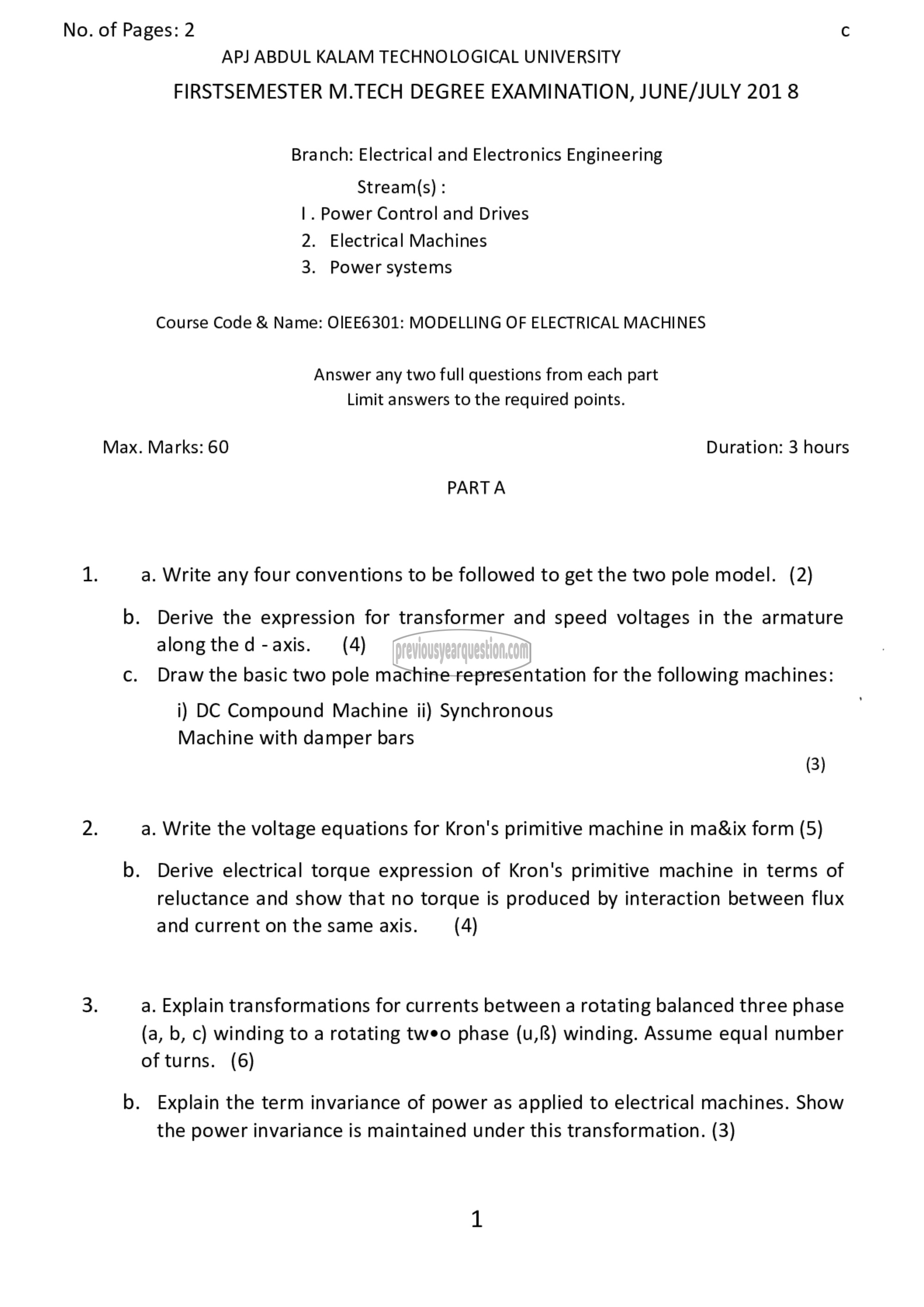 Question Paper - Modelling of Electrical Machines-1