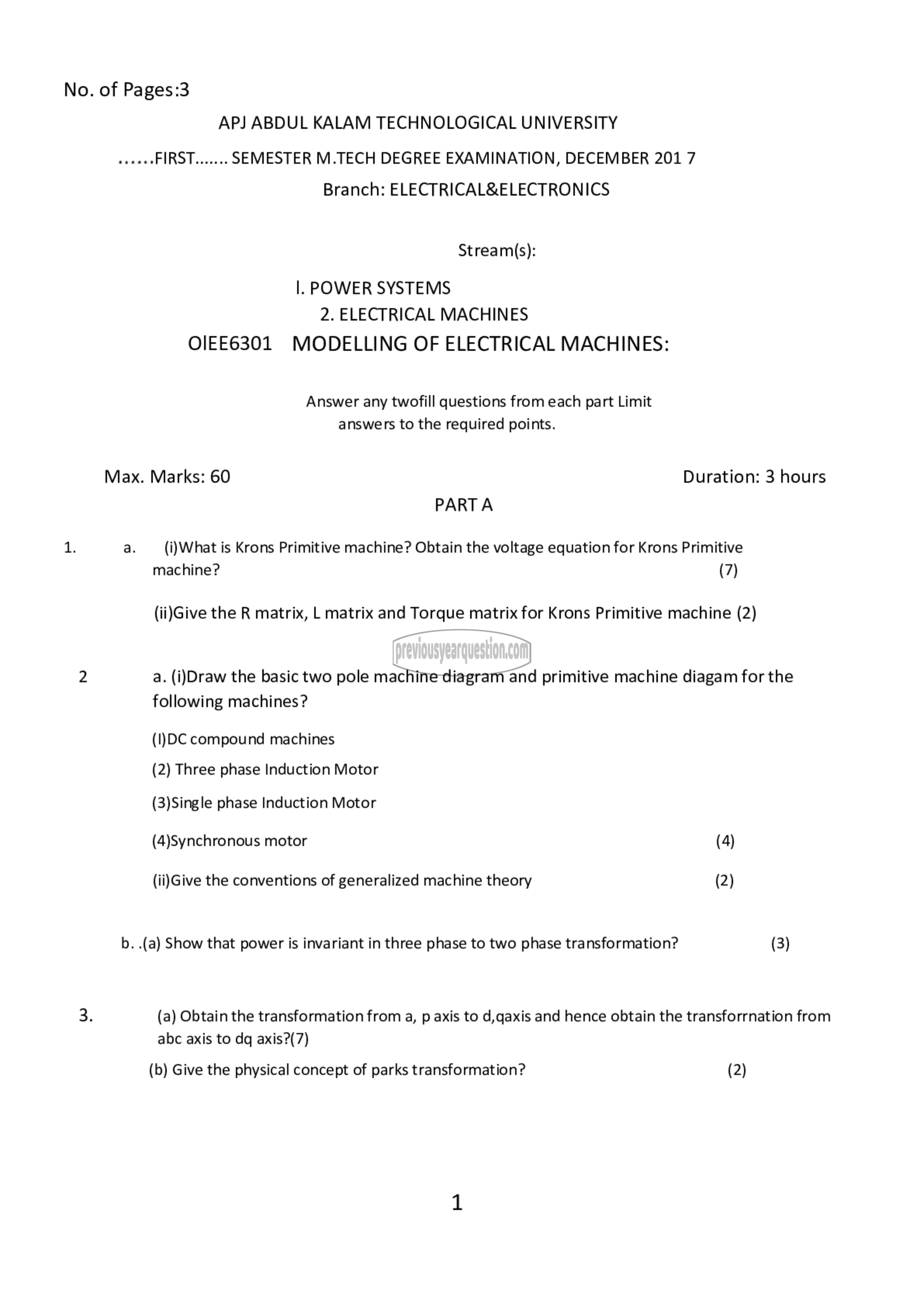 Question Paper - Modelling of Electrical Machines-1