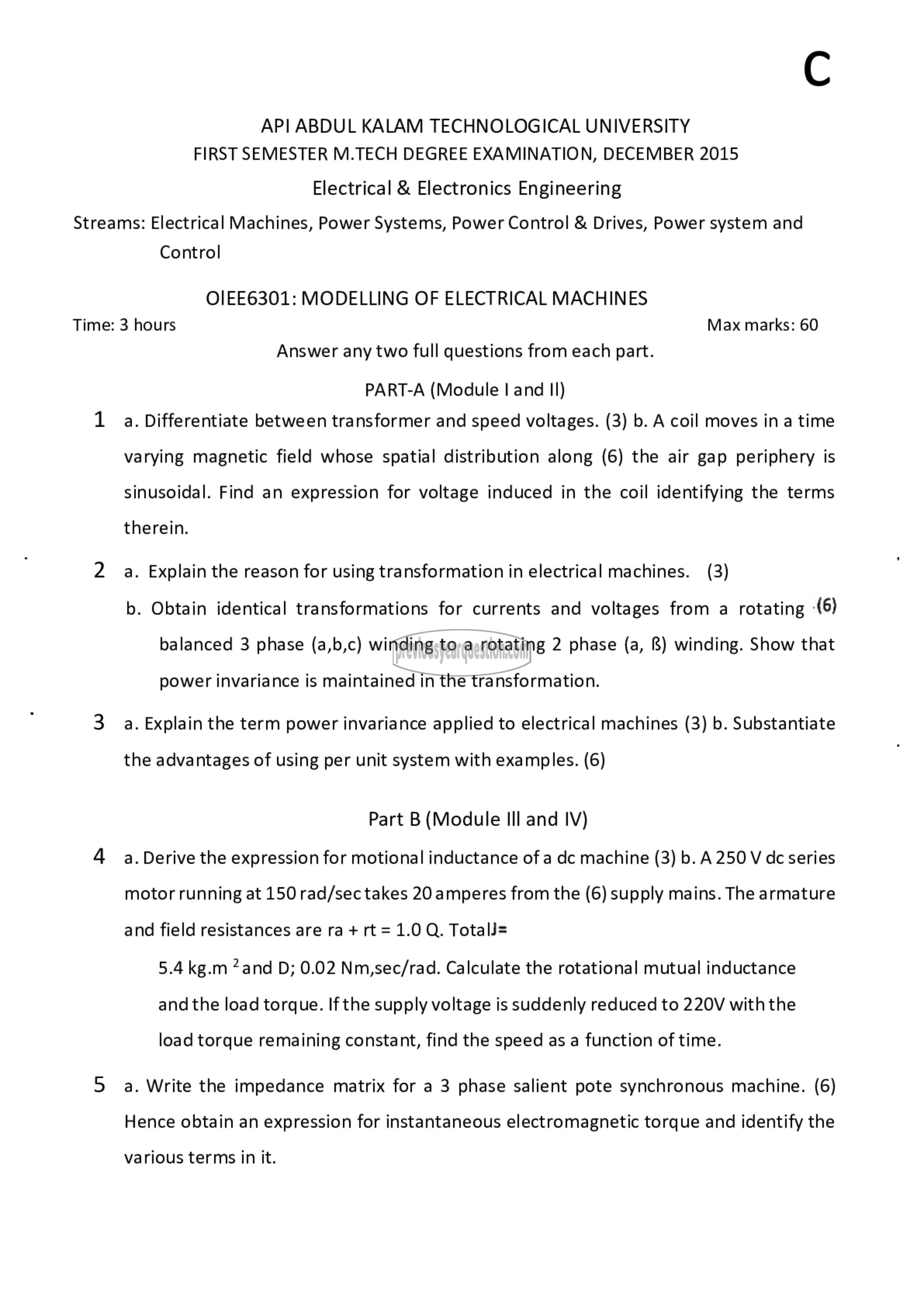 Question Paper - Modelling of Electrical Machines-1