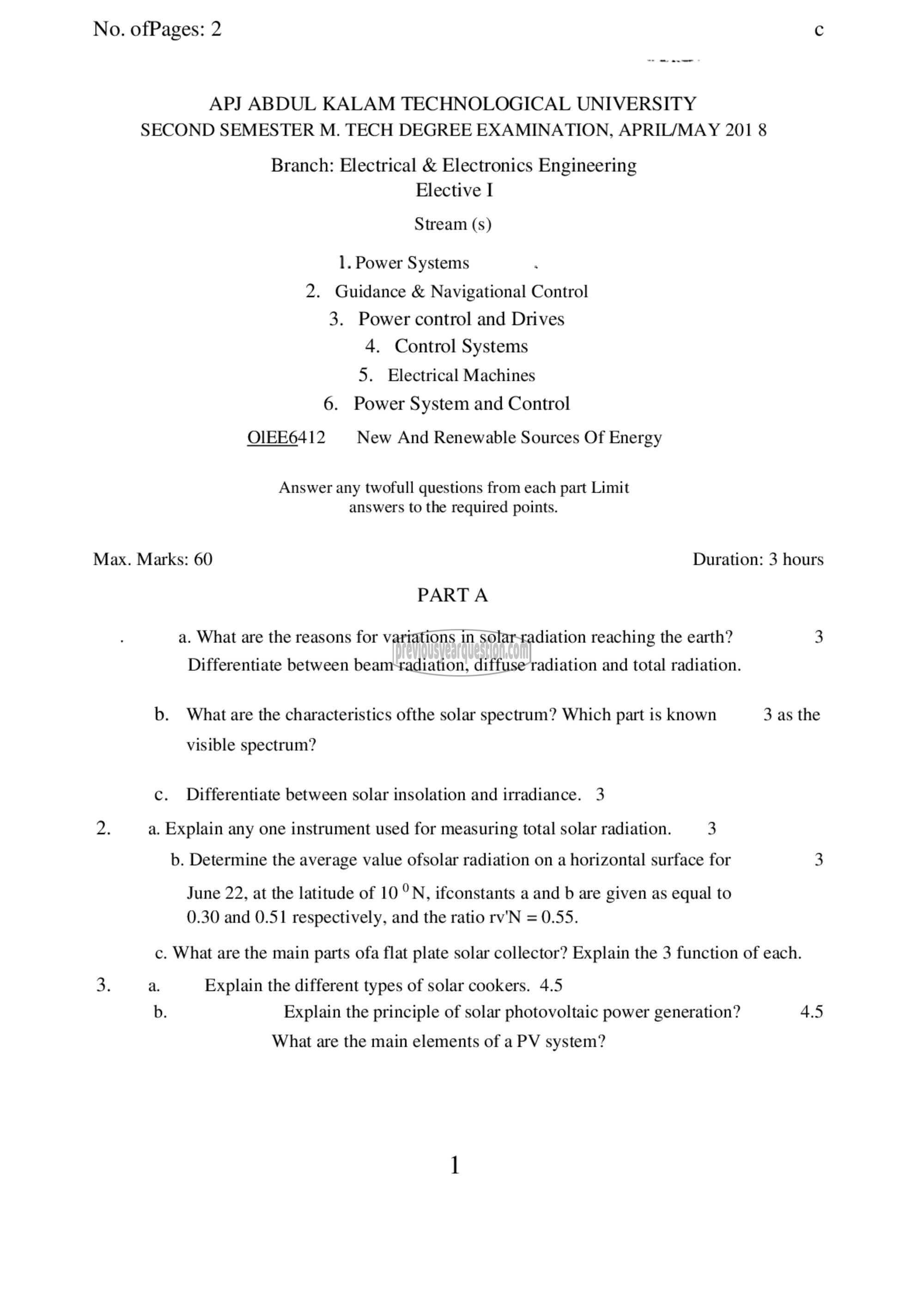 Question Paper - New and Renewable Sources of Energy-1