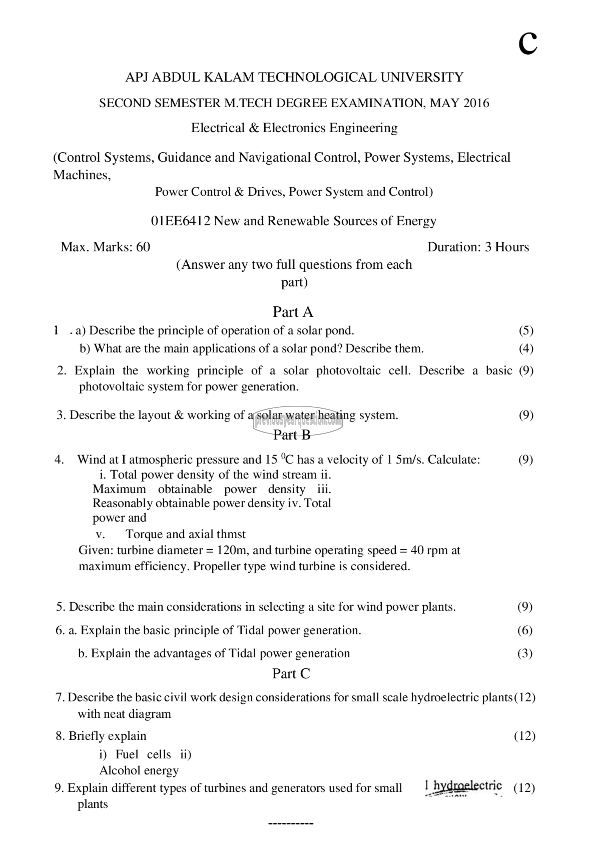 Question Paper - New and Renewable Sources of Energy-1