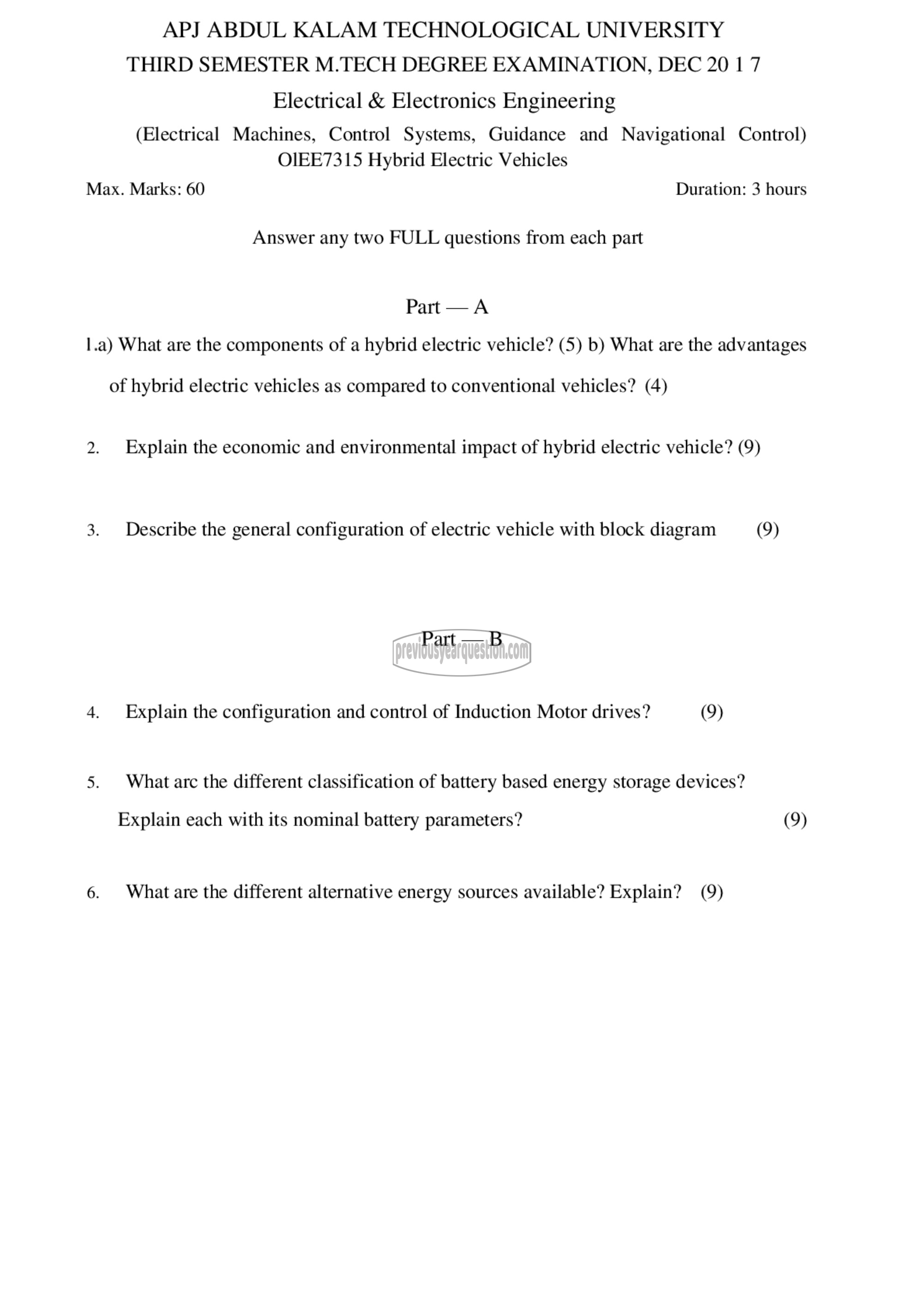 Question Paper - Hybrid Electric Vehicles-1