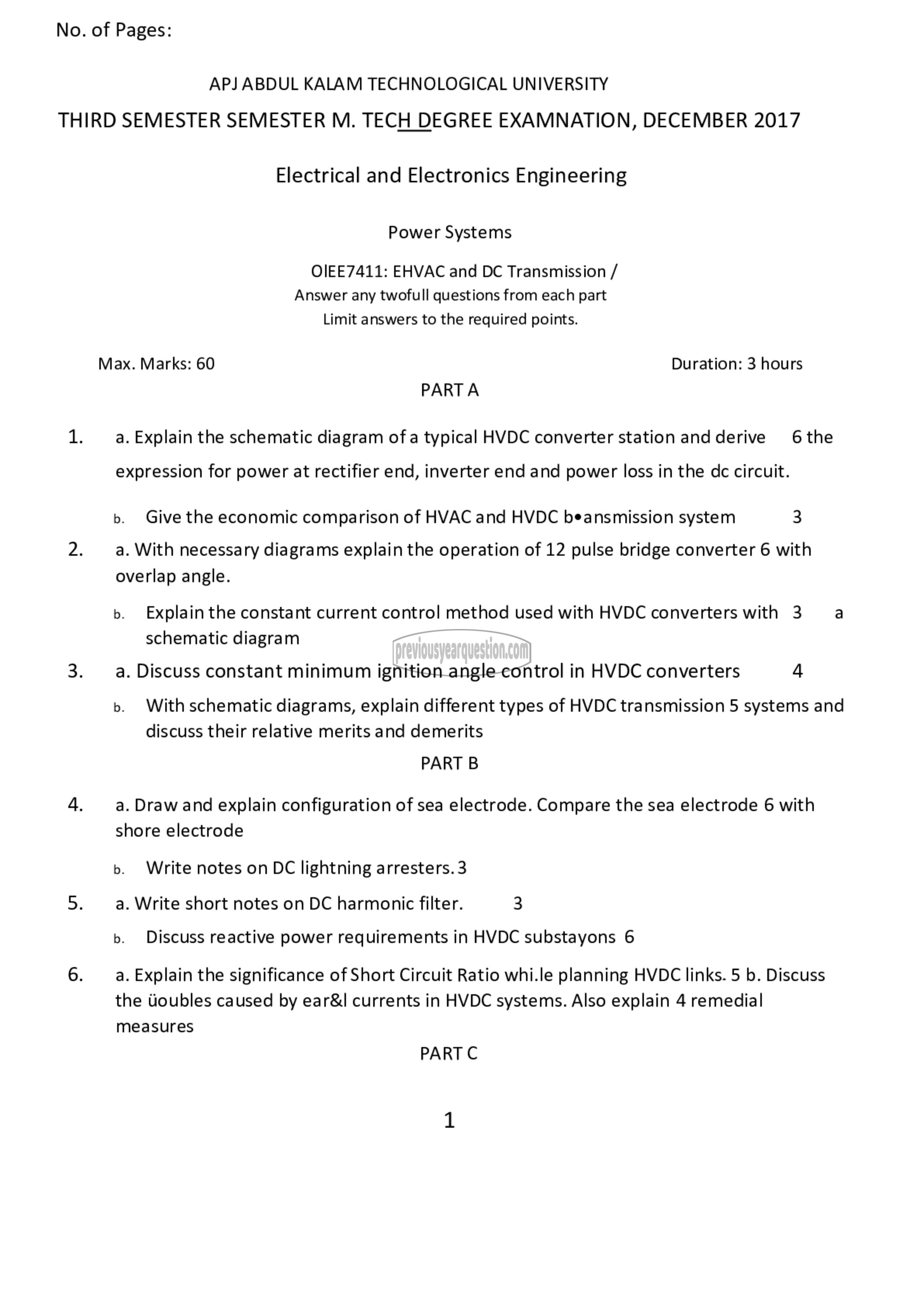 Question Paper - EHVAC and DC Transmission-1