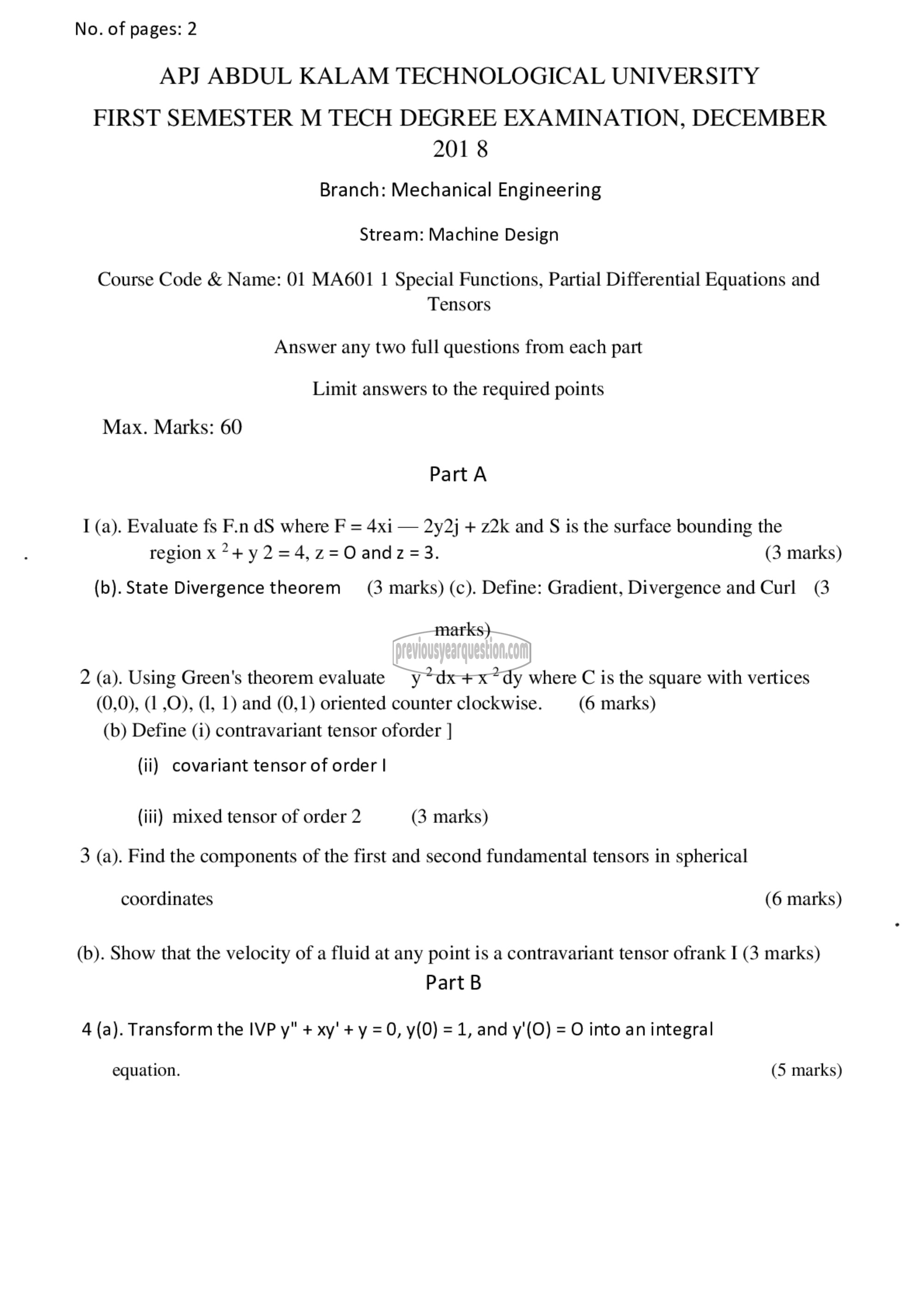 Question Paper - Special Functions, Partial Differential Equations and Tensors-1