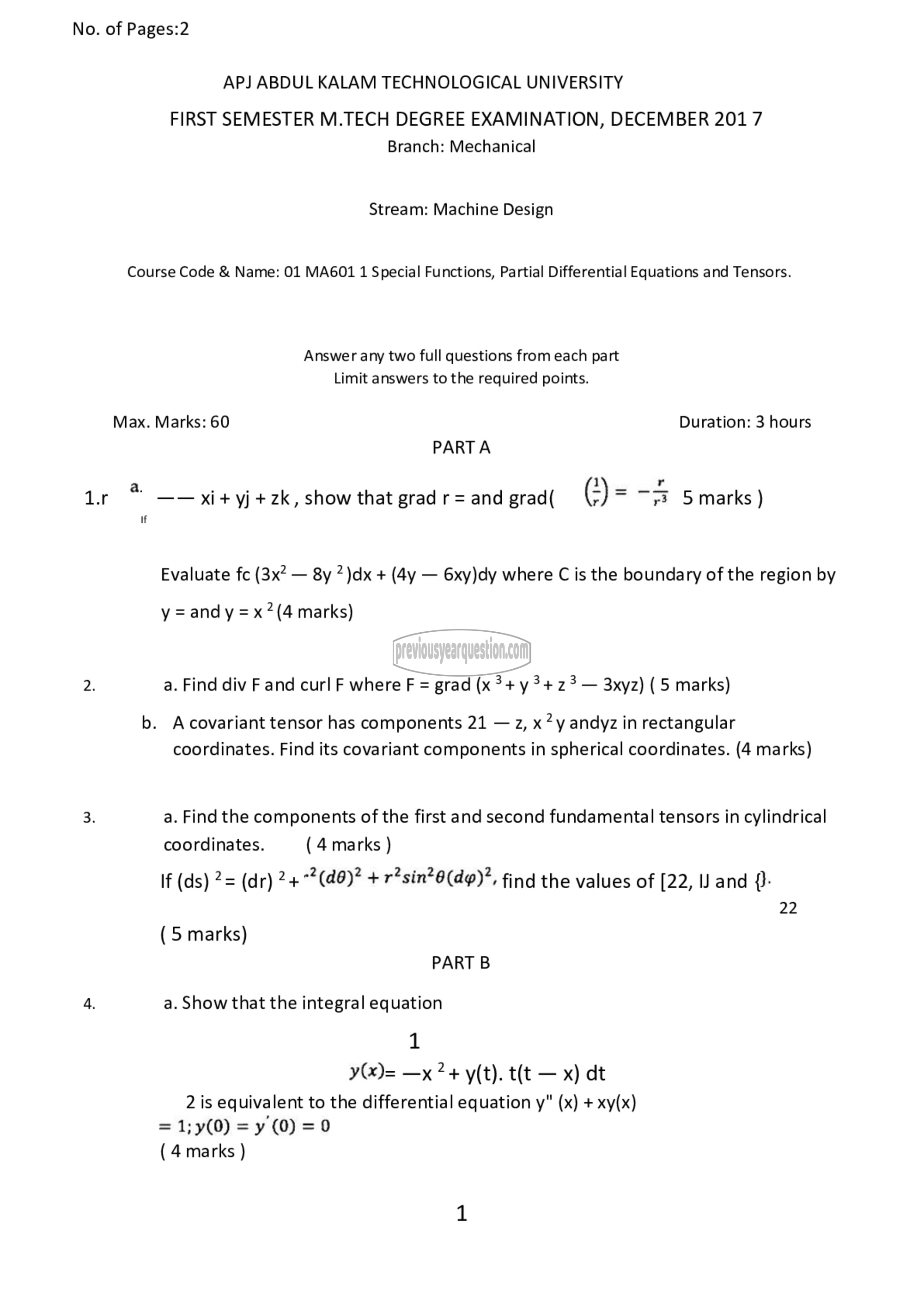 Question Paper - Special Functions, Partial Differential Equations and Tensors-1